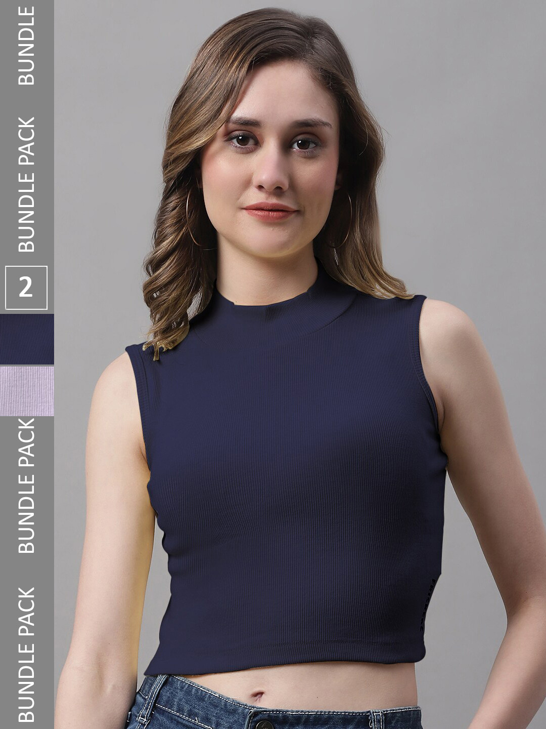 FBAR Pack Of 2 High Neck Cotton Crop Tops