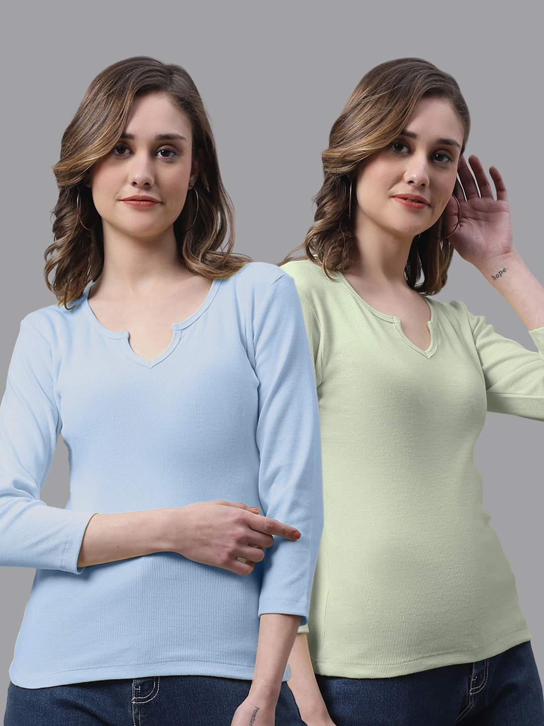 FBAR Pack Of 2 Bio Washed Ribbed Cotton Tops