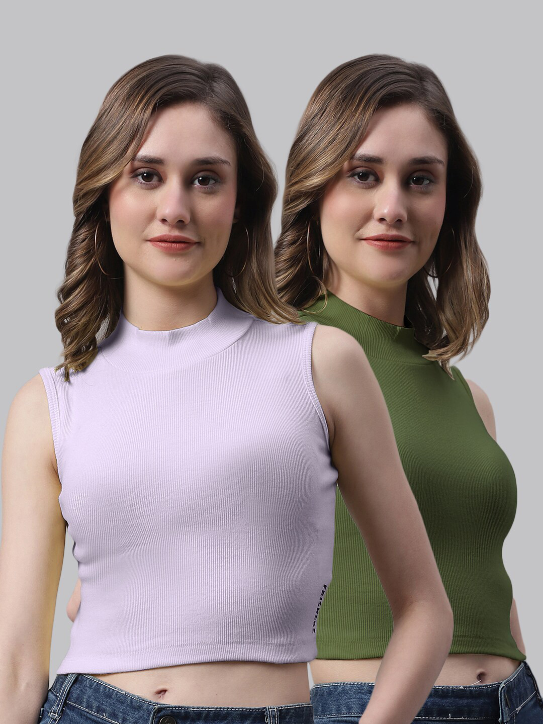 FBAR Pack Of 2 Hight Neck Cotton Crop Fitted Top