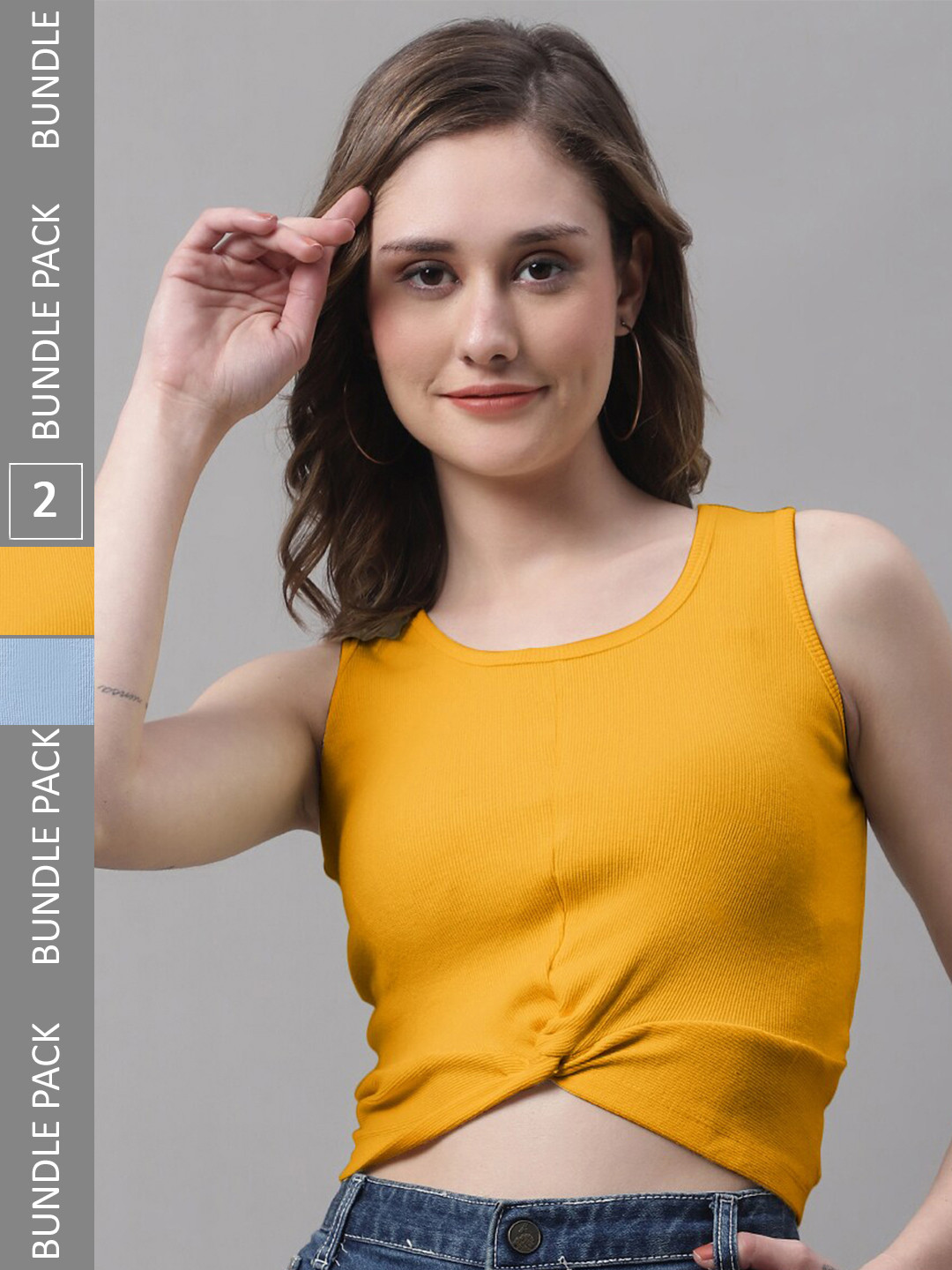 FBAR Pack Of 2 Twisted Skin Friendly Ribbed Fitted Pure Cotton Crop Top