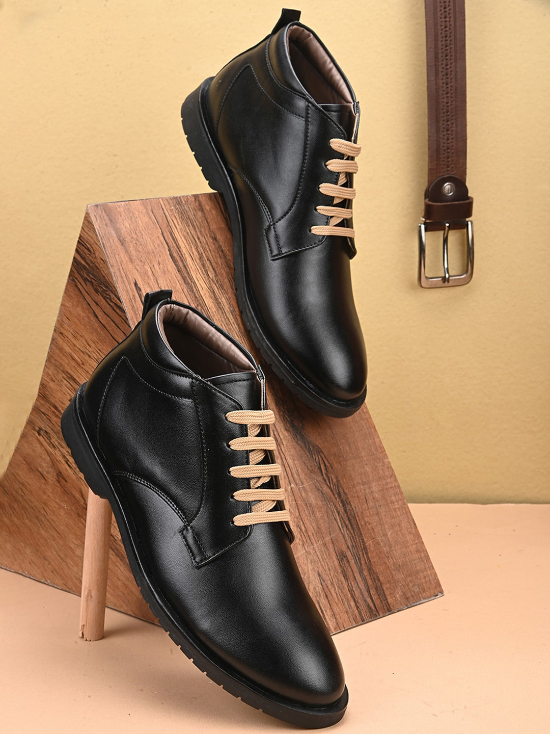 HERE&NOW Men Black Lace-Up Regular Boots