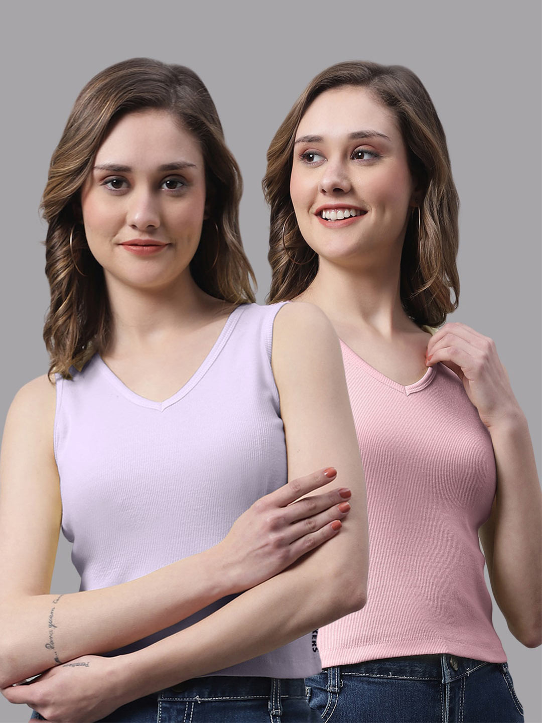 FBAR Pack Of 2 V-Neck Cotton Rib Tank Tops