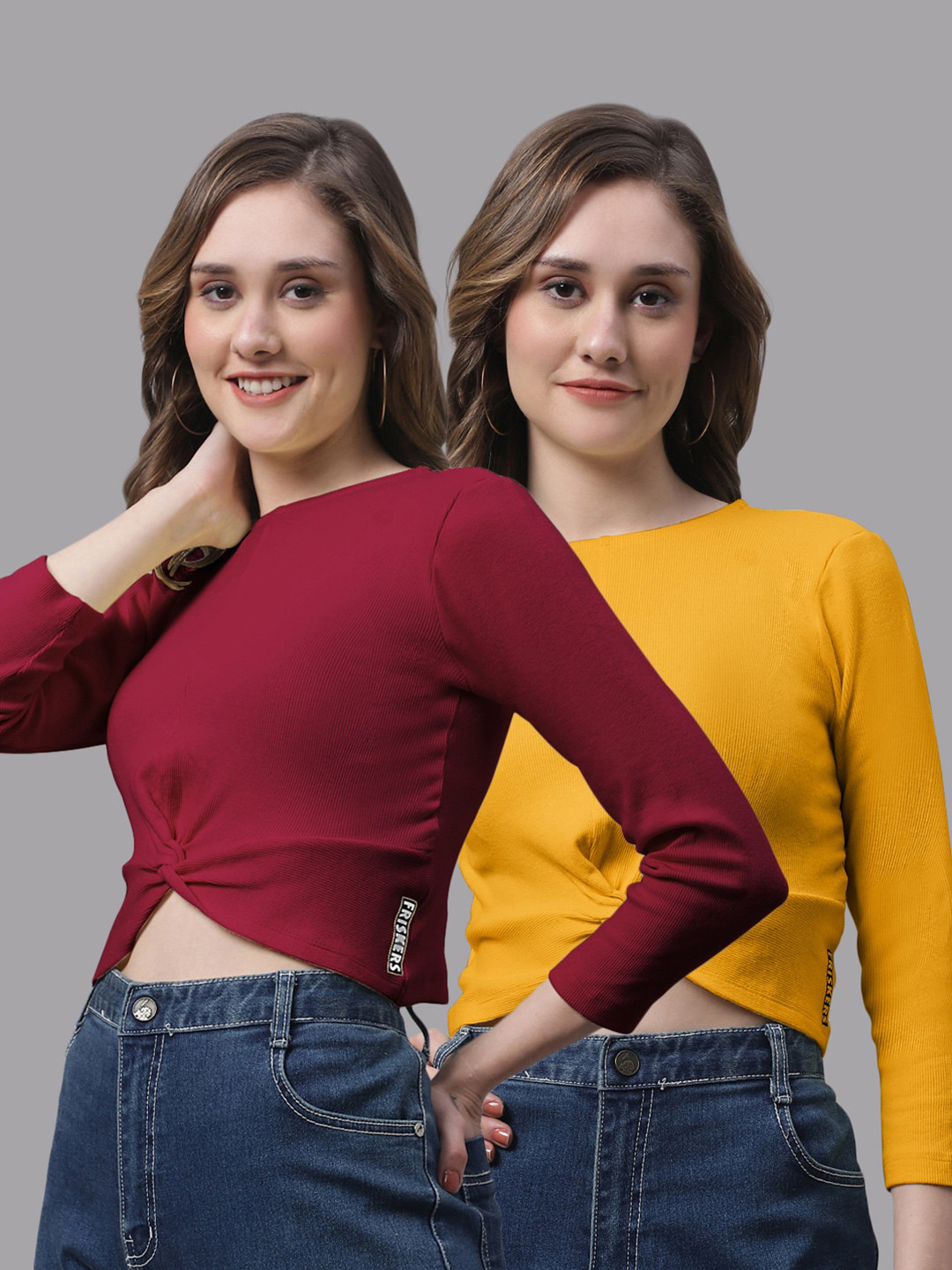 FBAR Pack Of 2 Twisted Skin Friendly Ribbed Fitted Pure Cotton Crop Top