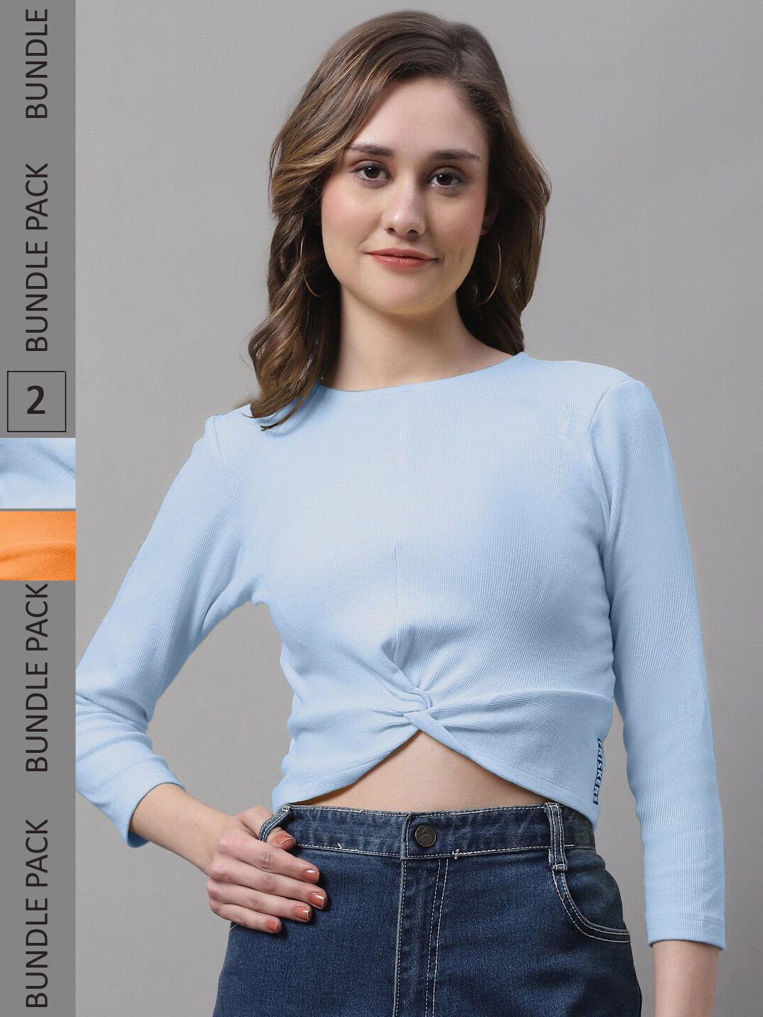 FBAR Pack Of 2 Twisted Skin Friendly Ribbed Fitted Pure Cotton Crop Top