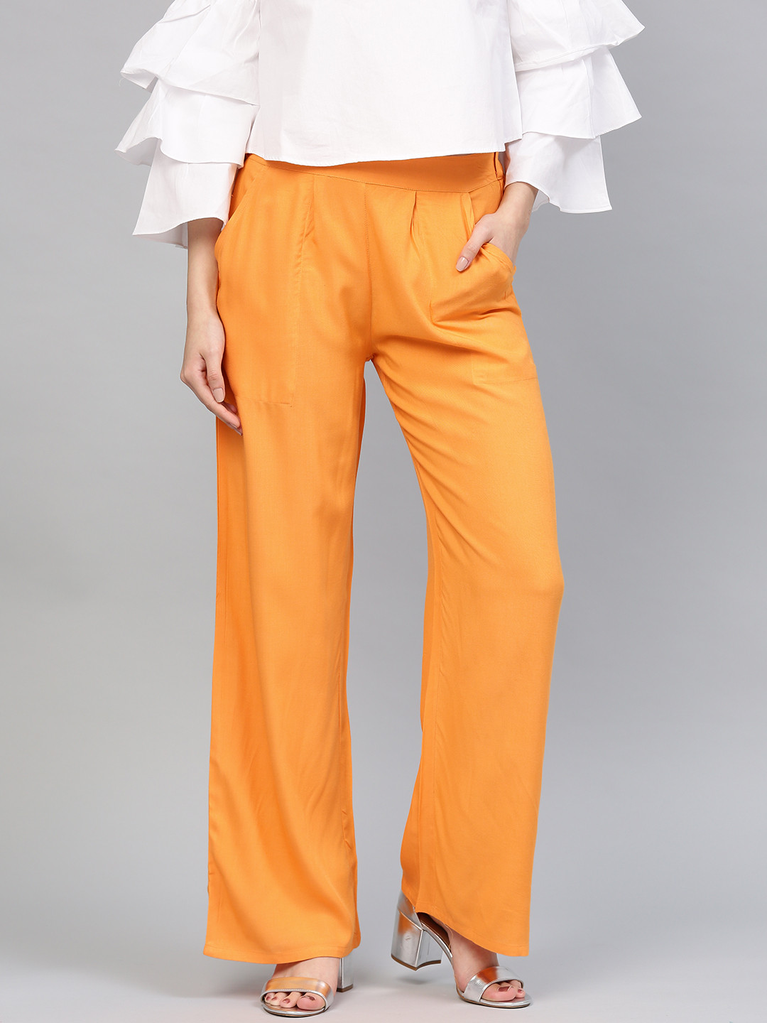 Jaipur Kurti Women Orange Straight Solid Palazzos