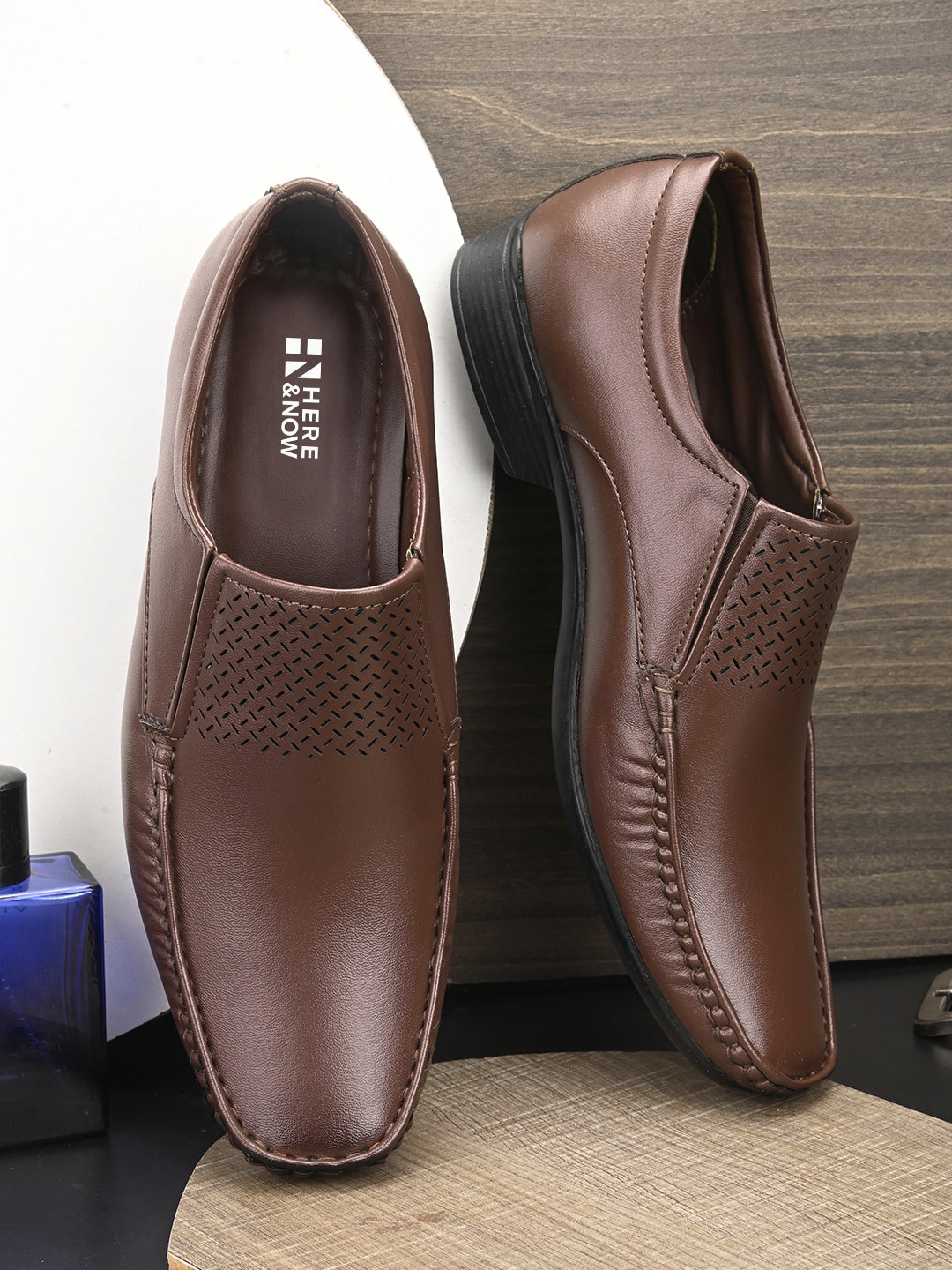 HERE&NOW Men Brown Textured Formal Slip-On Shoes