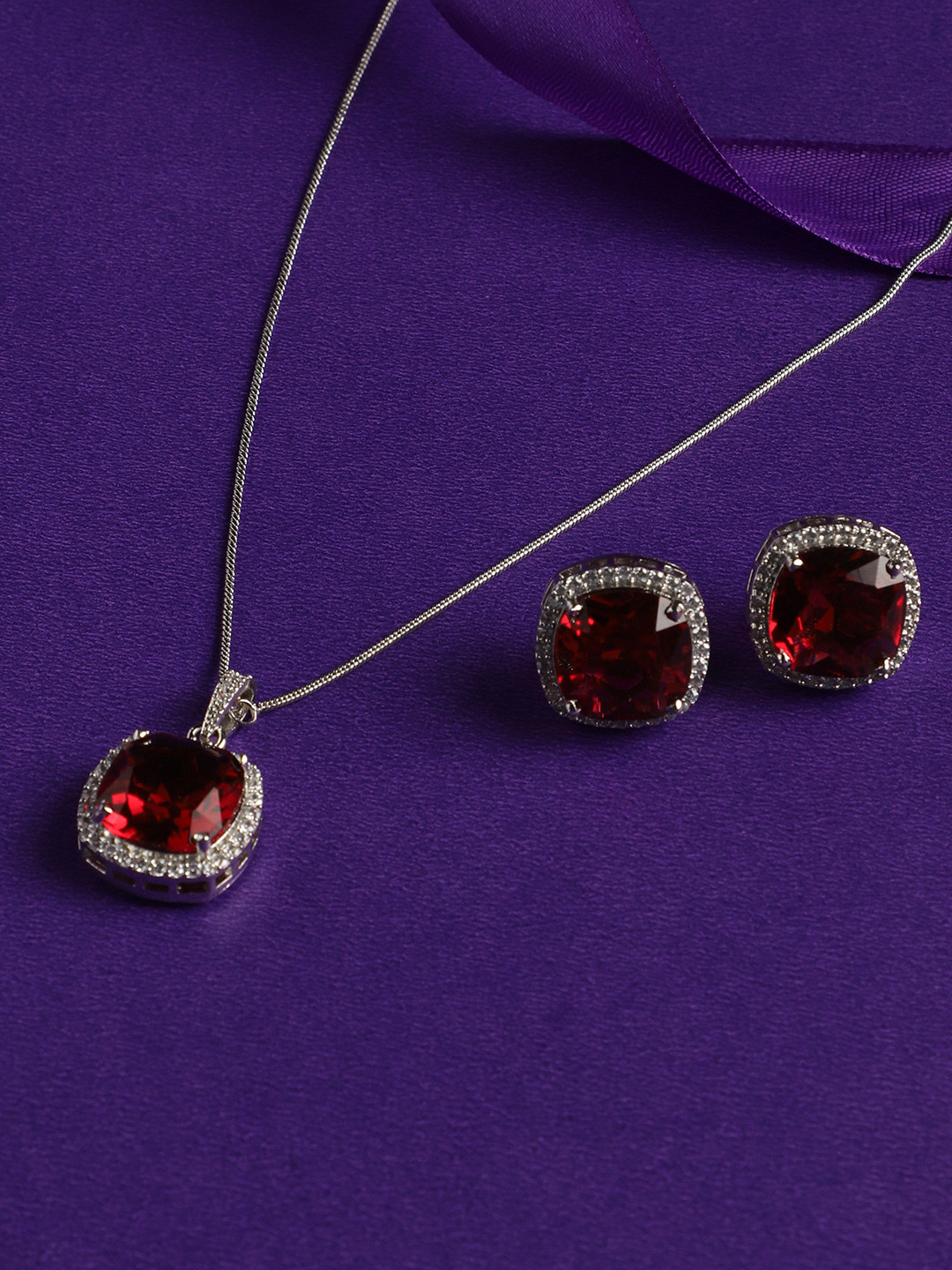 justpeachy Rhodium-Plated CZ-Studded Pendant & Earrings