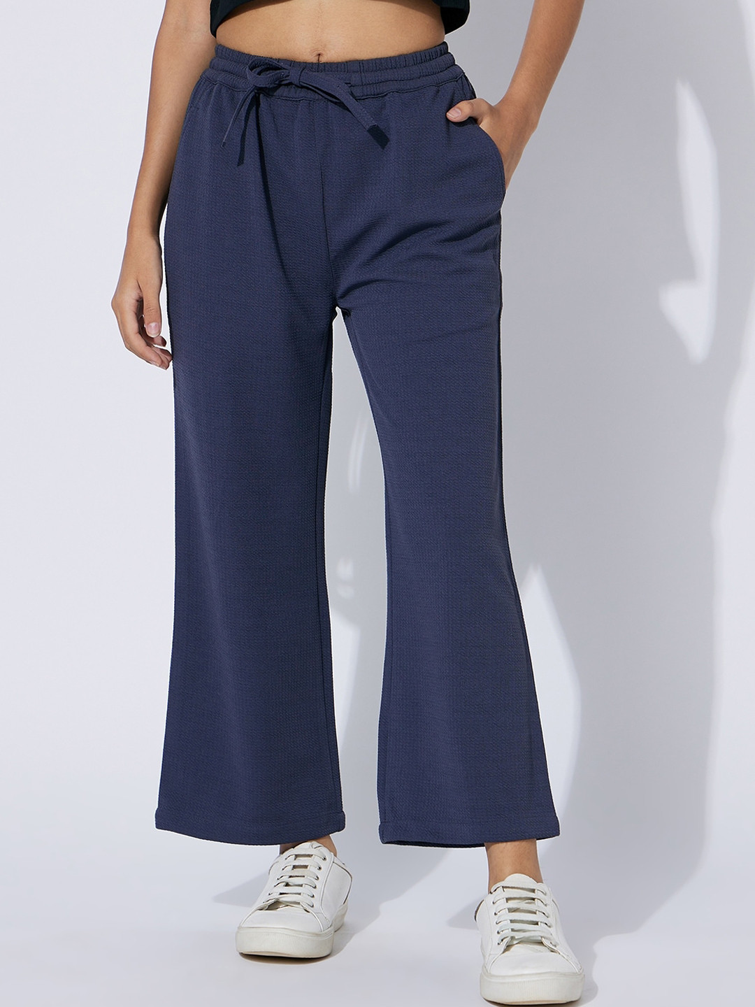 luyk Girls Textured Self Design Relaxed High-Rise Wrinkle Free Bootcut Trousers