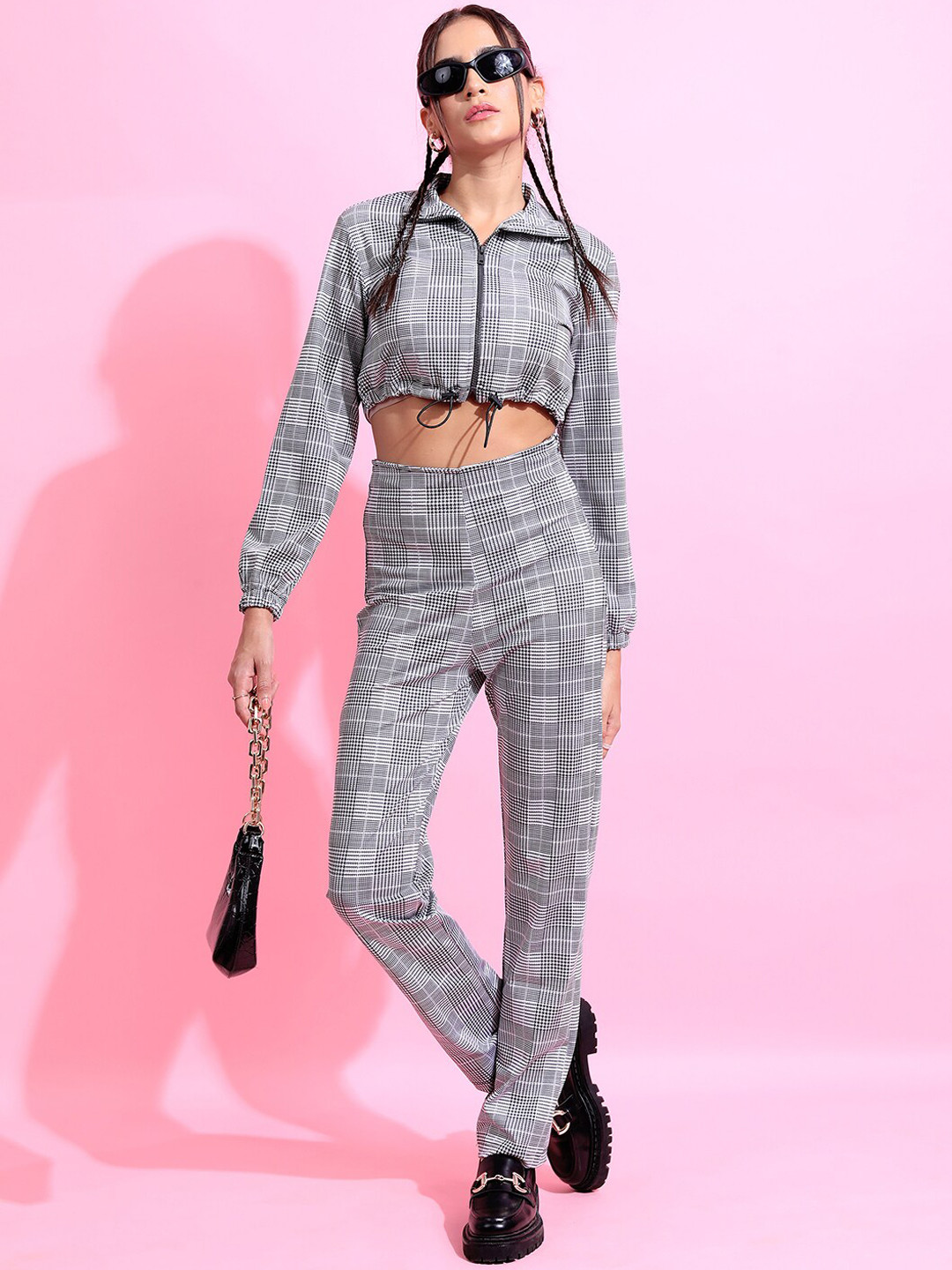 Tokyo Talkies Women Printed Crop Top & High-Rise Trouser