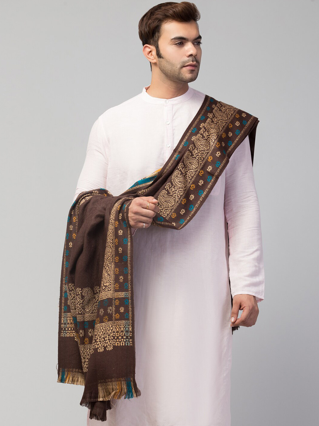 Tweedle Men Paisley Border Wool Shawl