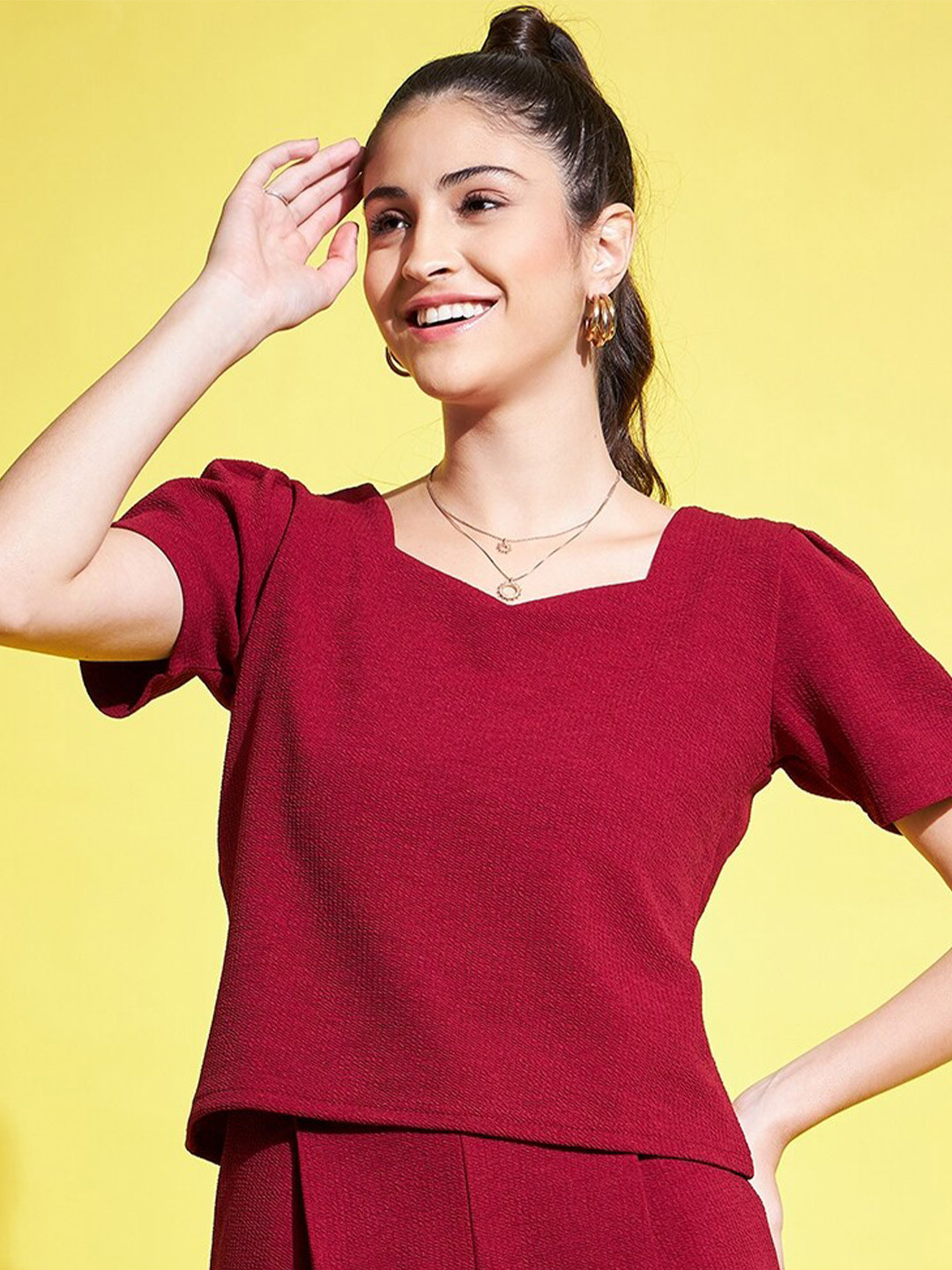 Clora Creation Square Neck Puff Sleeves Top