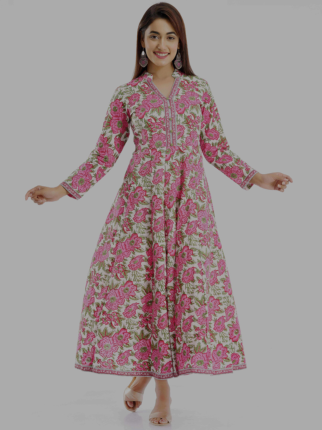 PARCHHAI Floral Printed Cotton A-Line Ethnic Dress