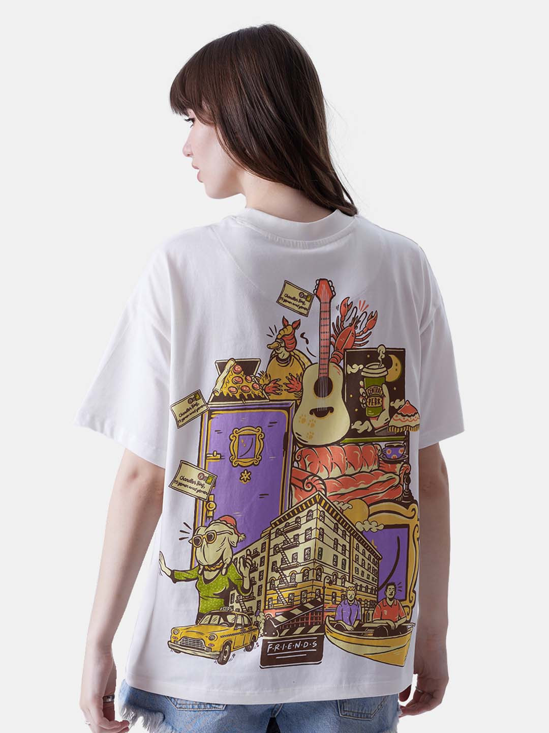 The Souled Store White Graphic Printed Drop-Shoulder Sleeves  Oversized T-shirt