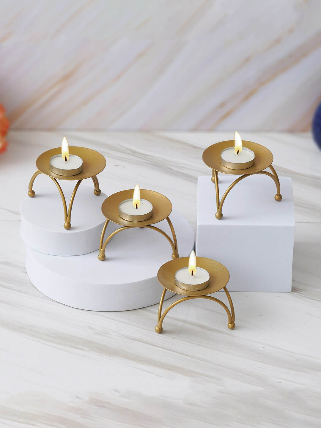 eCraftIndia Gold Metal Metallic Living Room Hand-Crafted Set of 4 Small Showpieces - 2 Inches