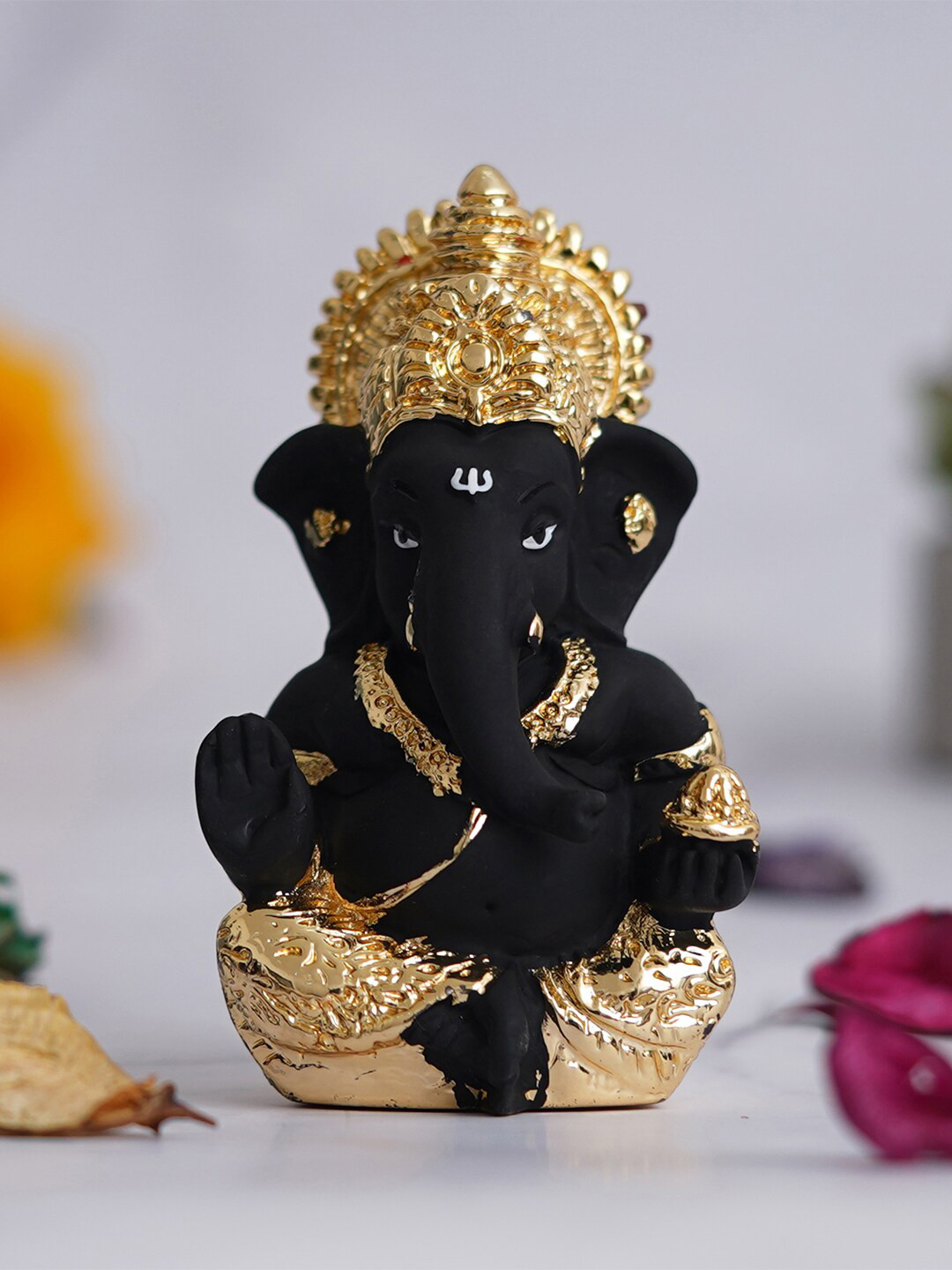 eCraftIndia Blessing Lord Ganesha Gold Polyresin Glossy Prayer Room Small Showpiece - 2 Inches