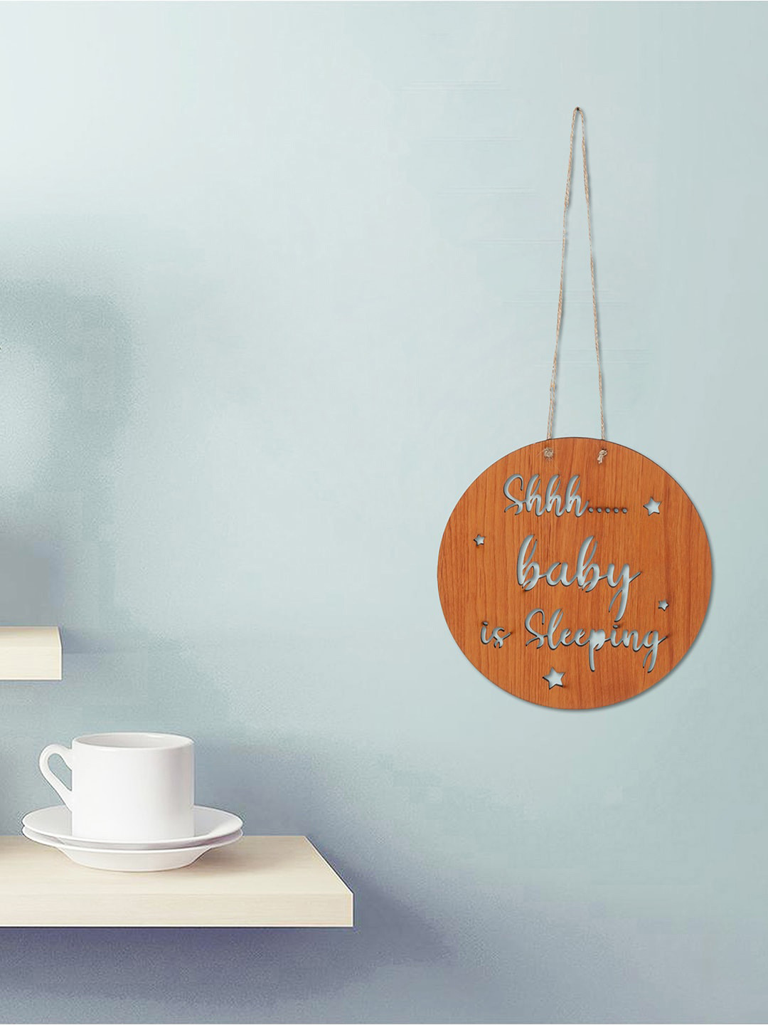 eCraftIndia Shhh Baby Is Sleeping Wood Matte Hanging Hall Wall Hangings-17.3In