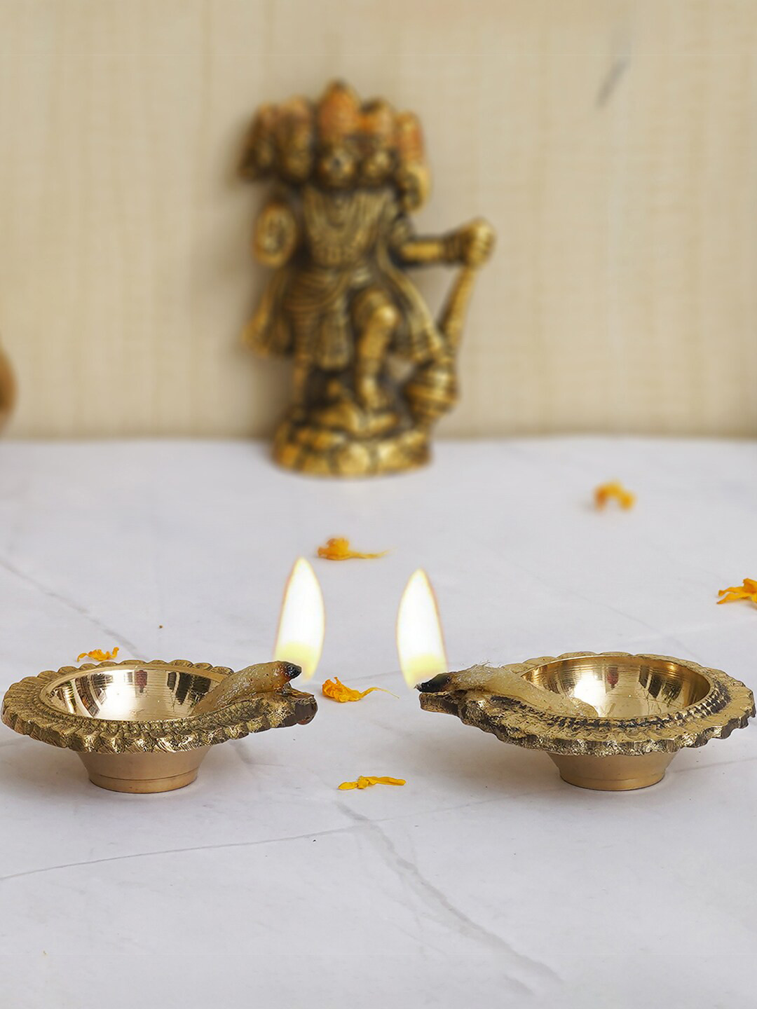 eCraftIndia Diyas Gold Brass Metallic Prayer Room Hand-Crafted Set of 2 Small Showpieces - 0.5 Inches