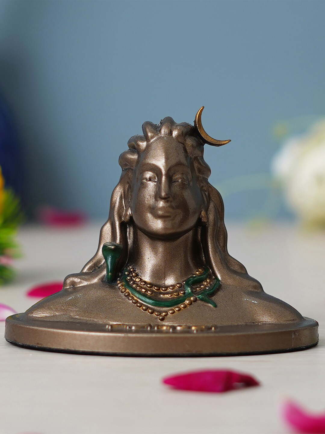 eCraftIndia Adiyogi Shiva Brown Polyresin Natural Prayer Room Hand-Crafted Small Showpiece - 2.6 Inches