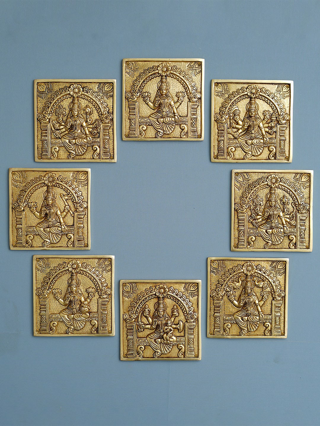 eCraftIndia High-Quality Brass Ethnic Motifs Glossy 8Pcs Spiritual Wall Decor-5.9In