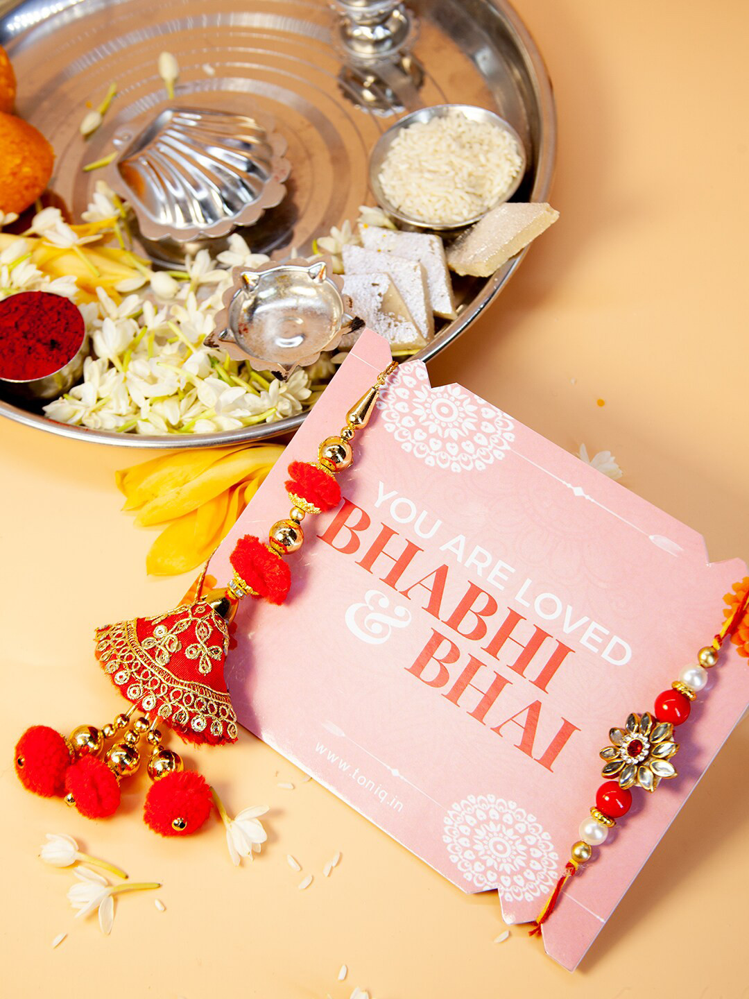 Fida Set of 2 Pom Pom Stone Rakhi