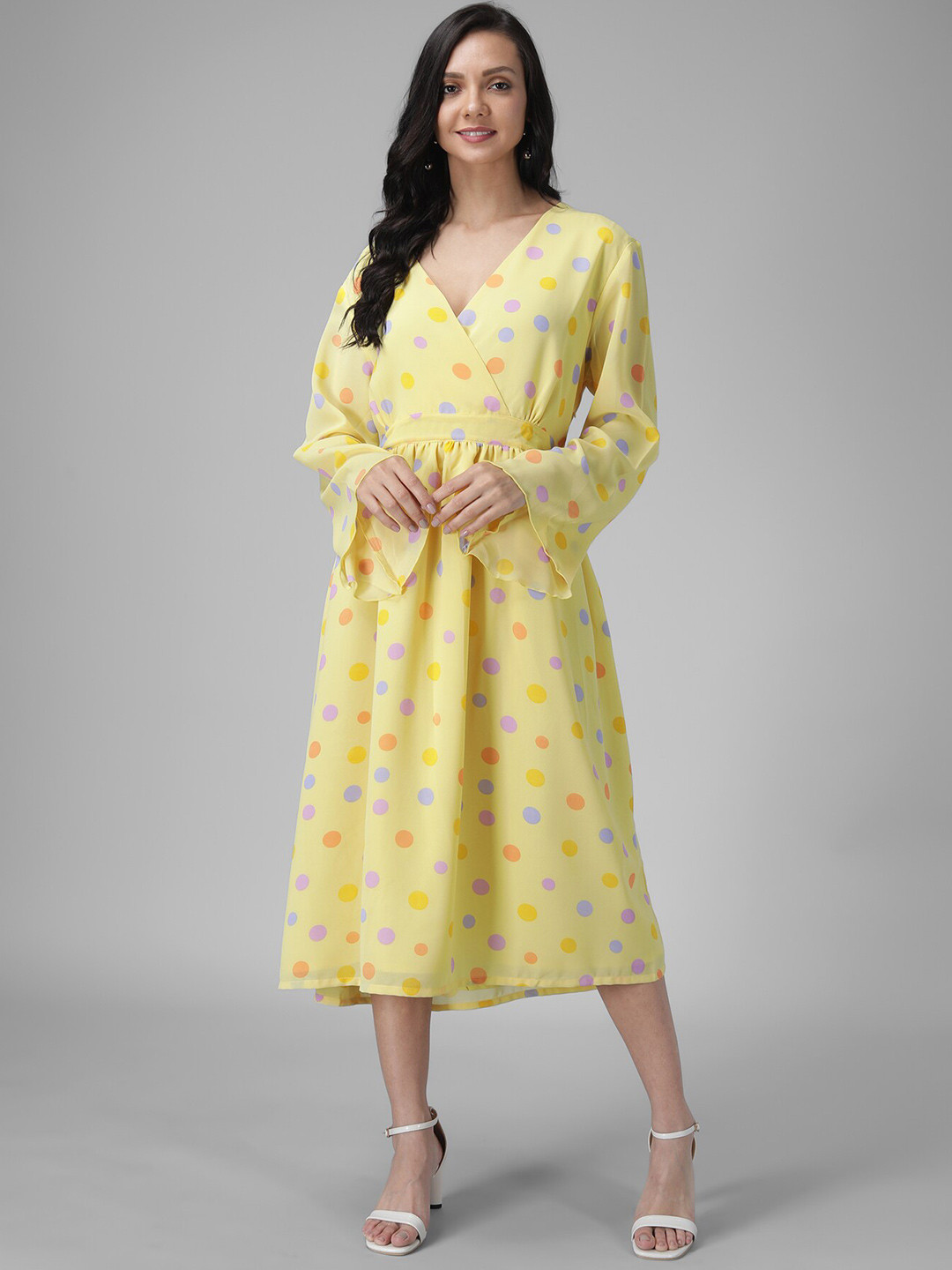 Rudraaksha Creations Polka Dots Printed Gathred Or Pleated Fit & Flare Dress