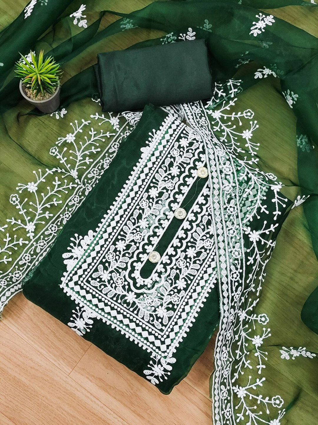 KALINI Embroidered Organza Unstitched Dress Material