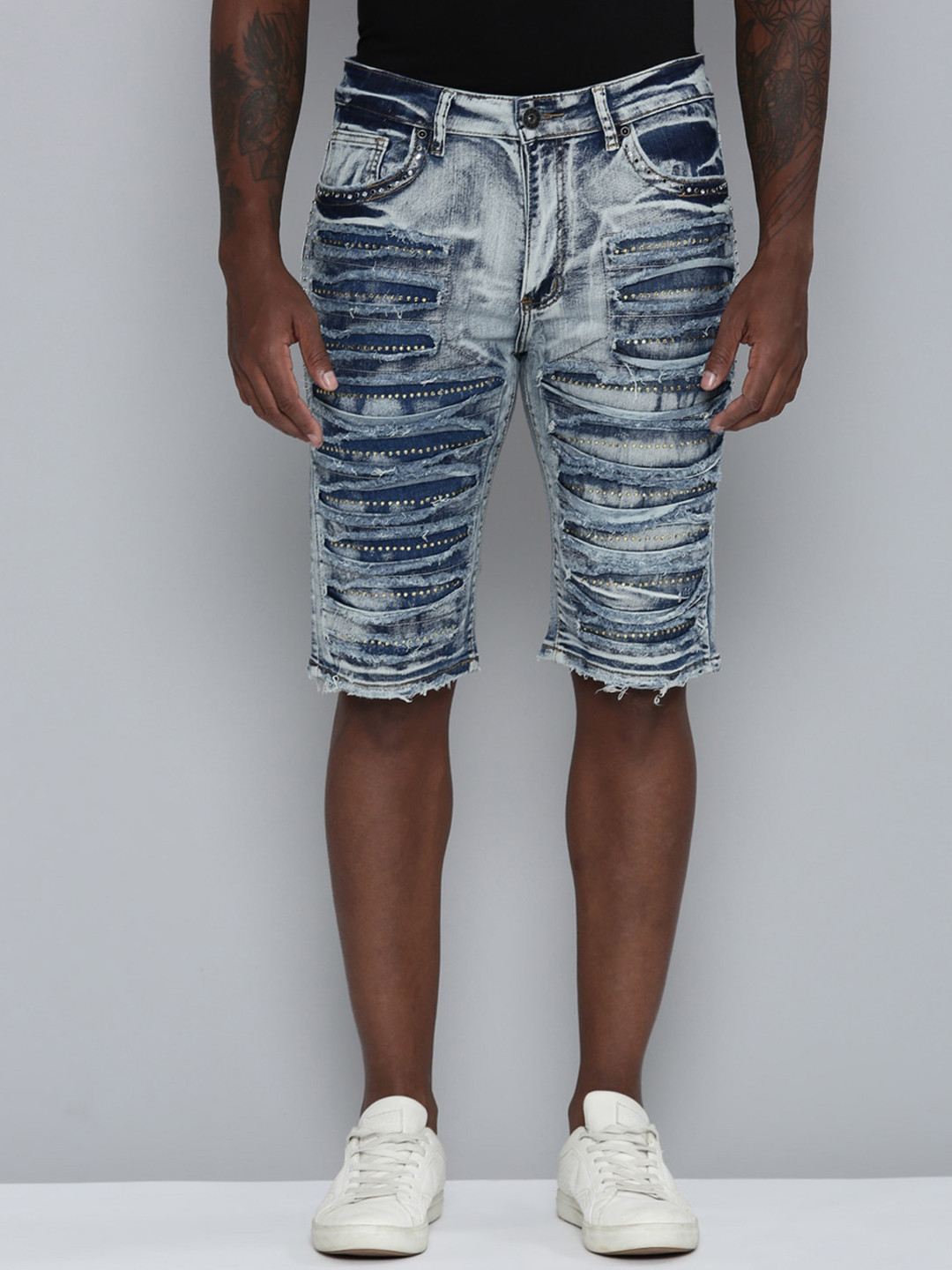 WAIMEA Men Ripped Distressed Denim Shorts