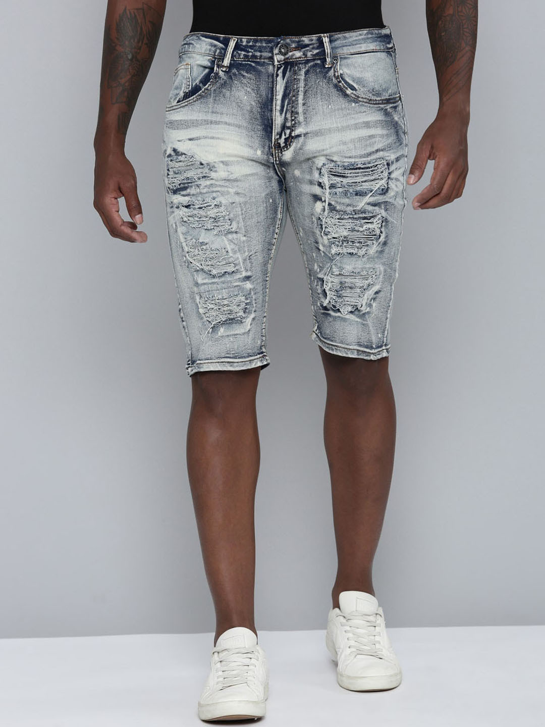 WAIMEA Men Washed Distressed Denim Shorts