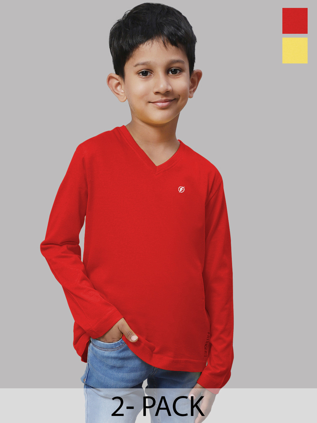 Friskers Boys Red 2 V-Neck Raw Edge T-shirt