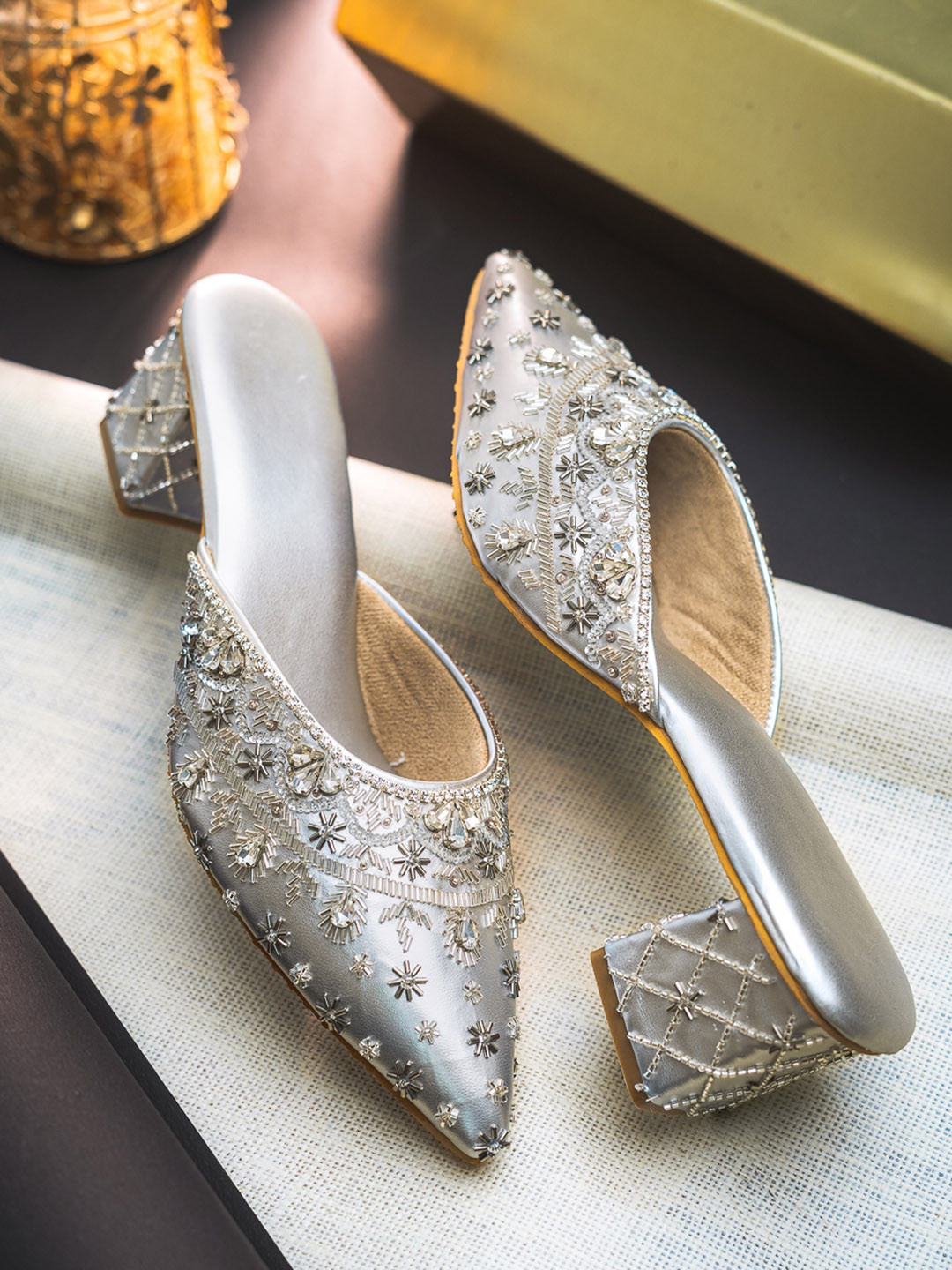 NR By Nidhi Rathi Embellished Block Mules