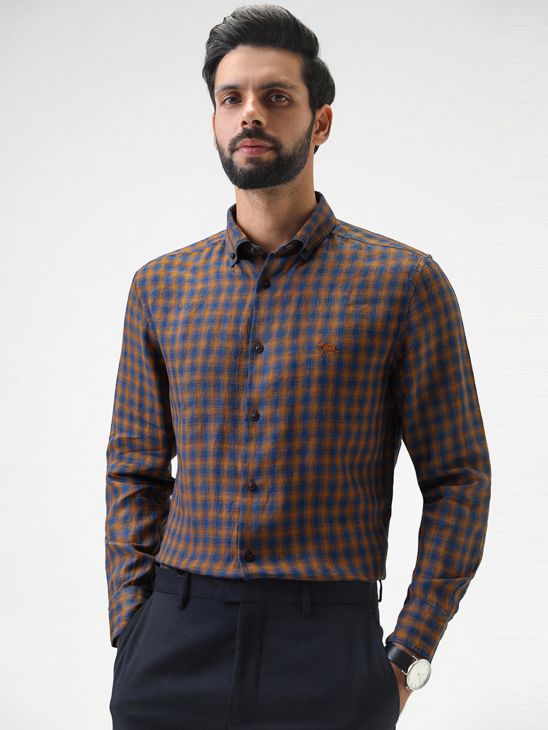 Andamen Men Delave Amber Indigo Linen Shirt