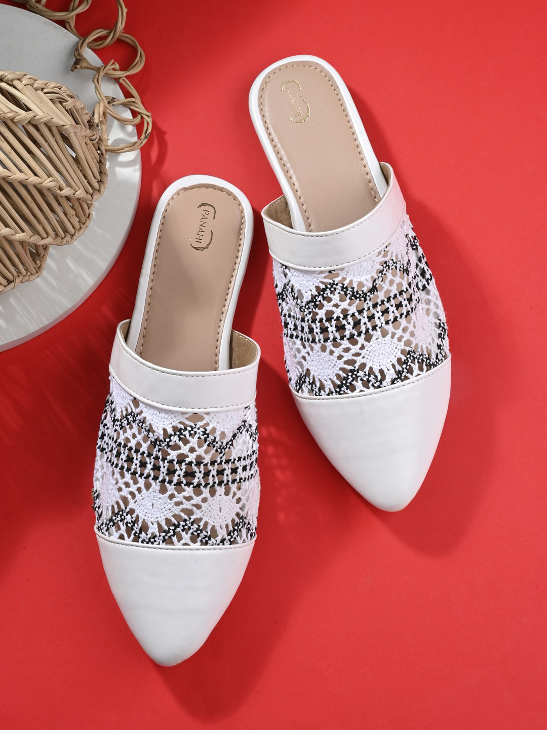 PANAHI Women Pointed Toe Woven Design Mules