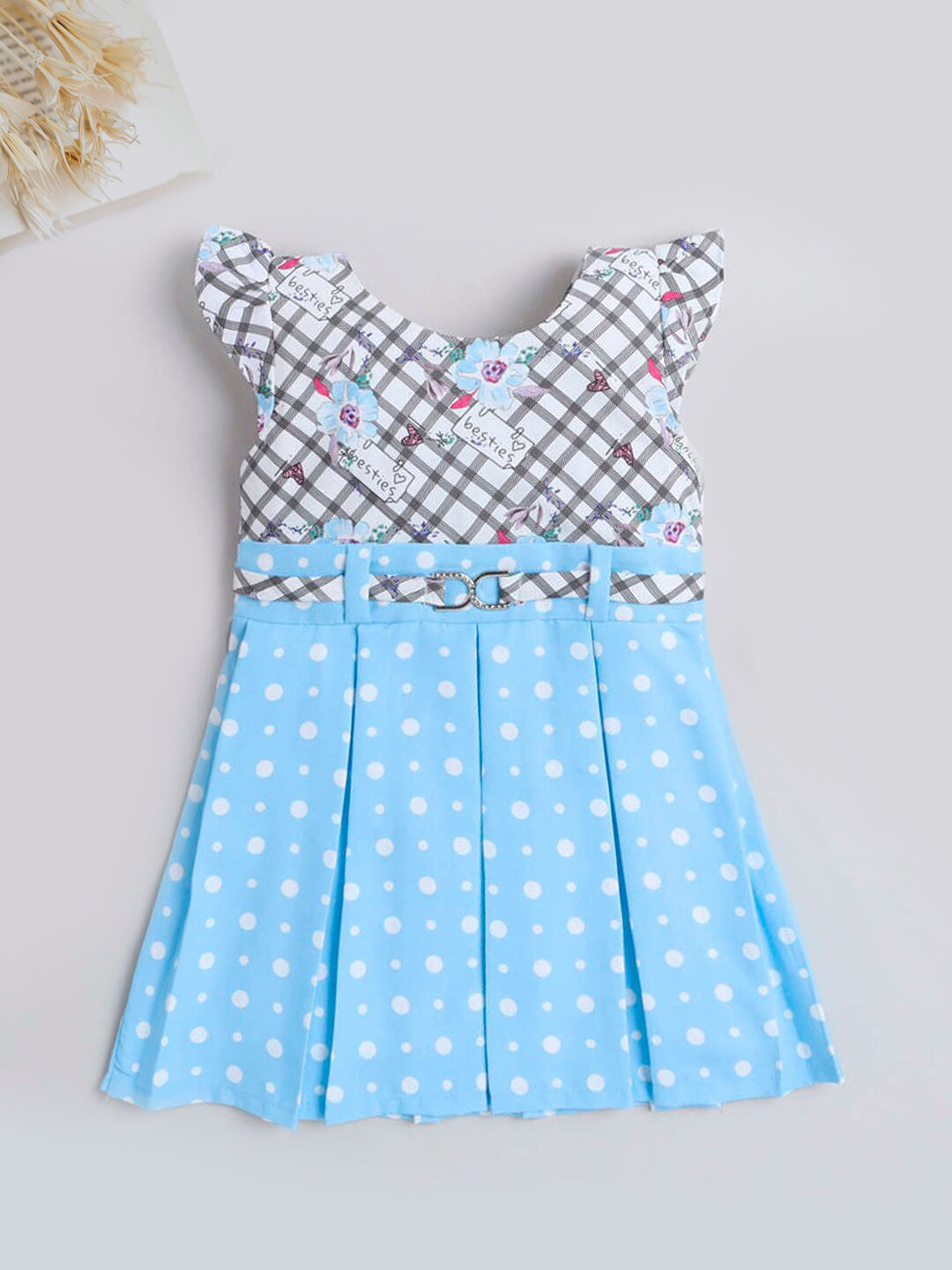 The Magic Wand Girls Polka Dot Print Flutter Sleeve Fit & Flare Dress