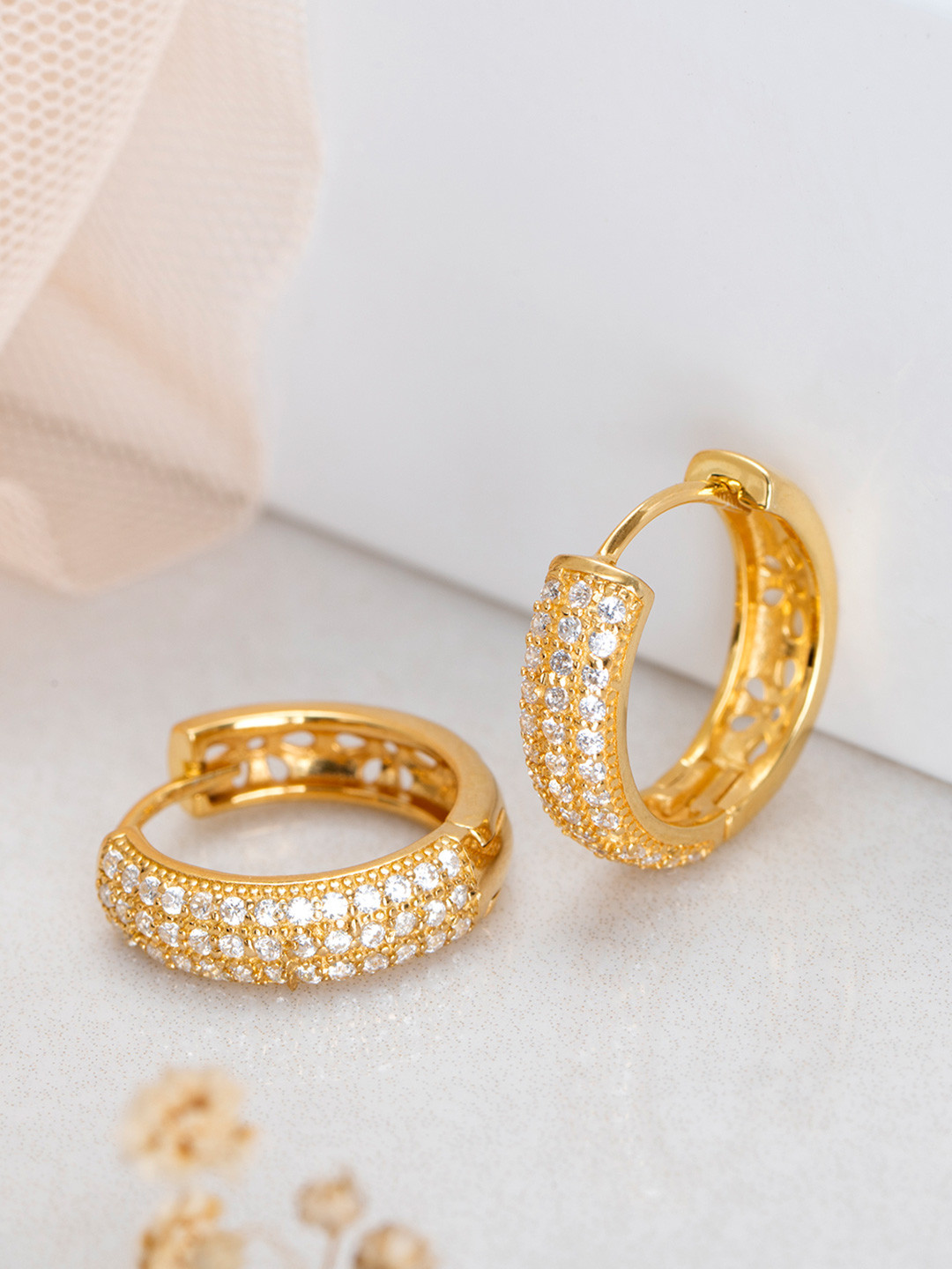 Zavya 925 Pure Silver Gold-Toned Circular Hoop Earrings