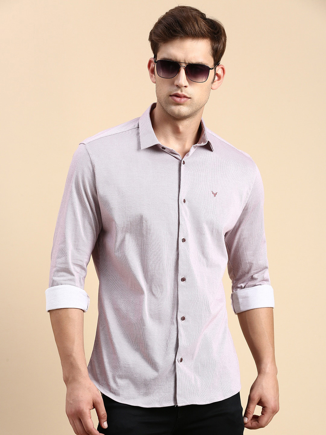 SHOWOFFFF Vertical Stripes Comfort Slim Fit Opaque Cotton Casual Shirt