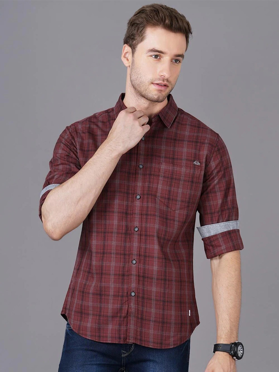 British Club Checked Smart Slim Fit Tartan Checks Opaque Pure Cotton Casual Shirt