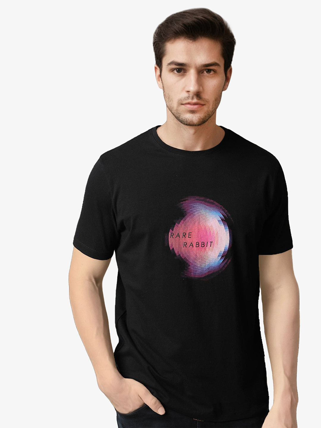 RARE RABBIT Men Knobel Graphic Printed Slim Fit T-Shirt