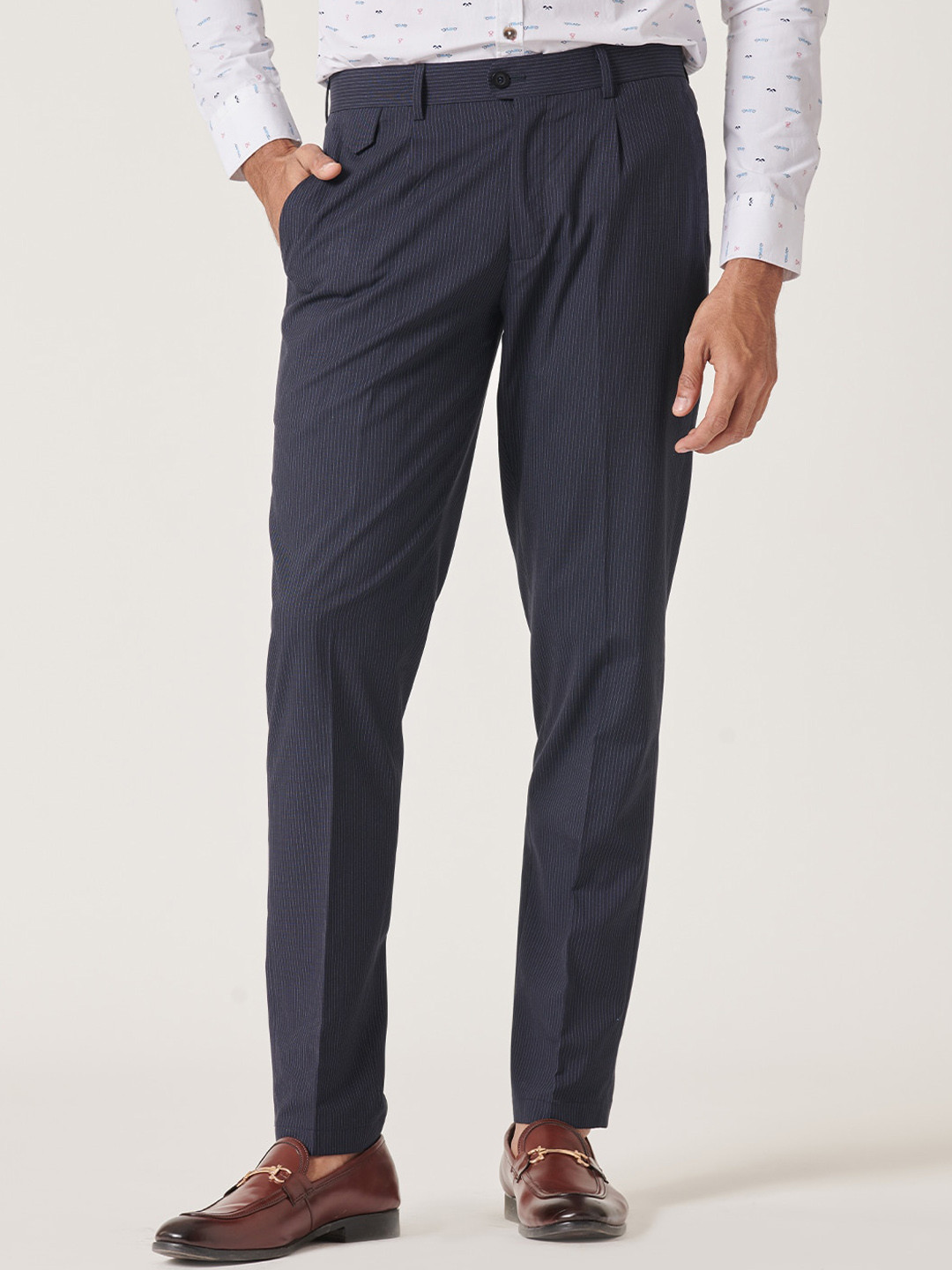 MR BUTTON Men Slim Fit Formal Trousers