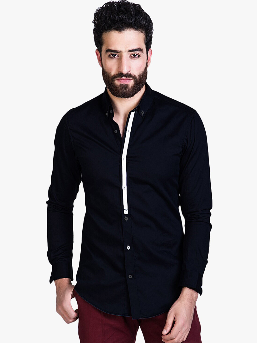 MR BUTTON Button-Down Collar Long Sleeves Slim Fit Casual Cotton Satin Shirt
