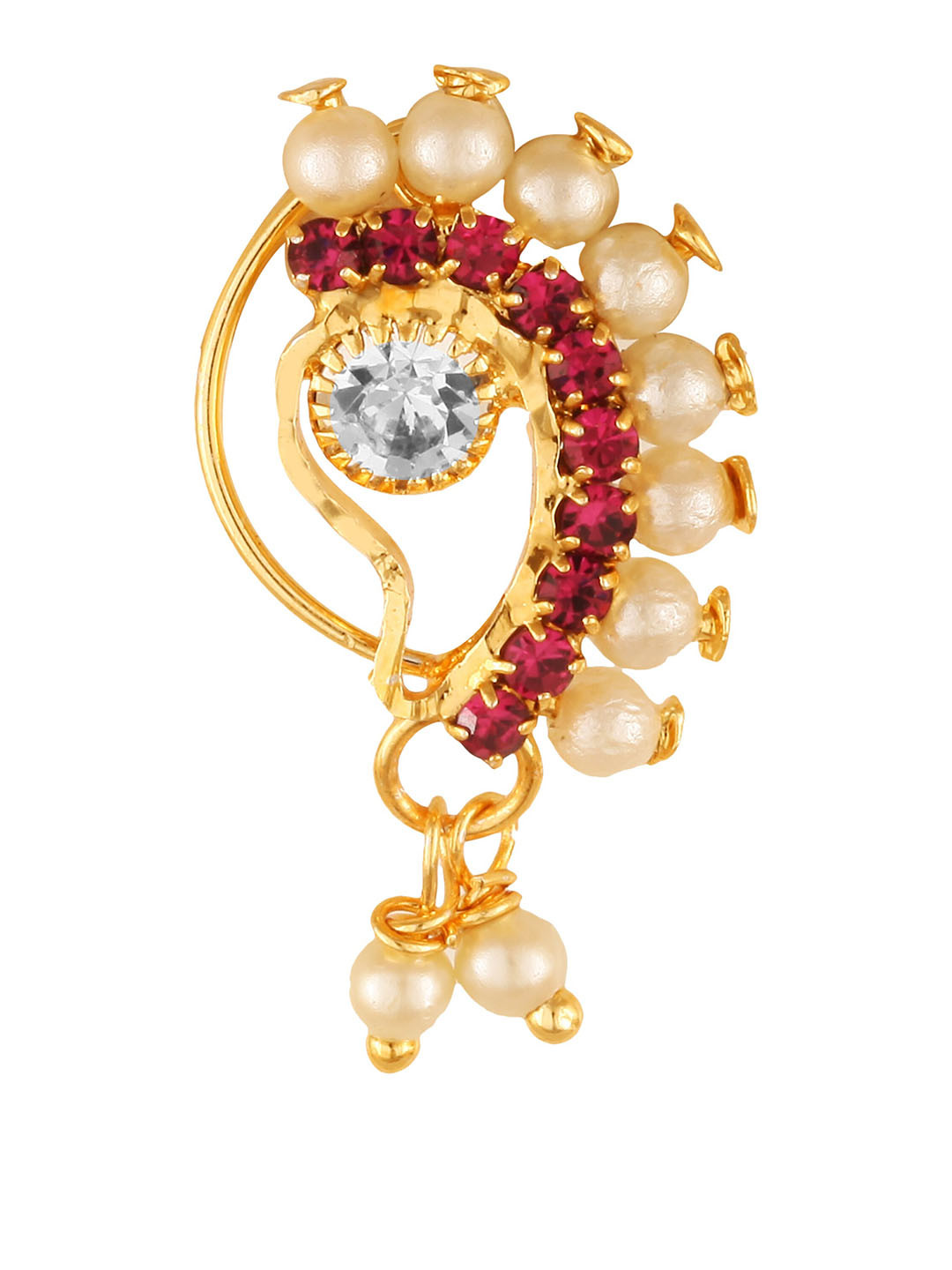 Vighnaharta Pearls & CZ Studded Non Piercing Maharashtrian Nath Nose Pin