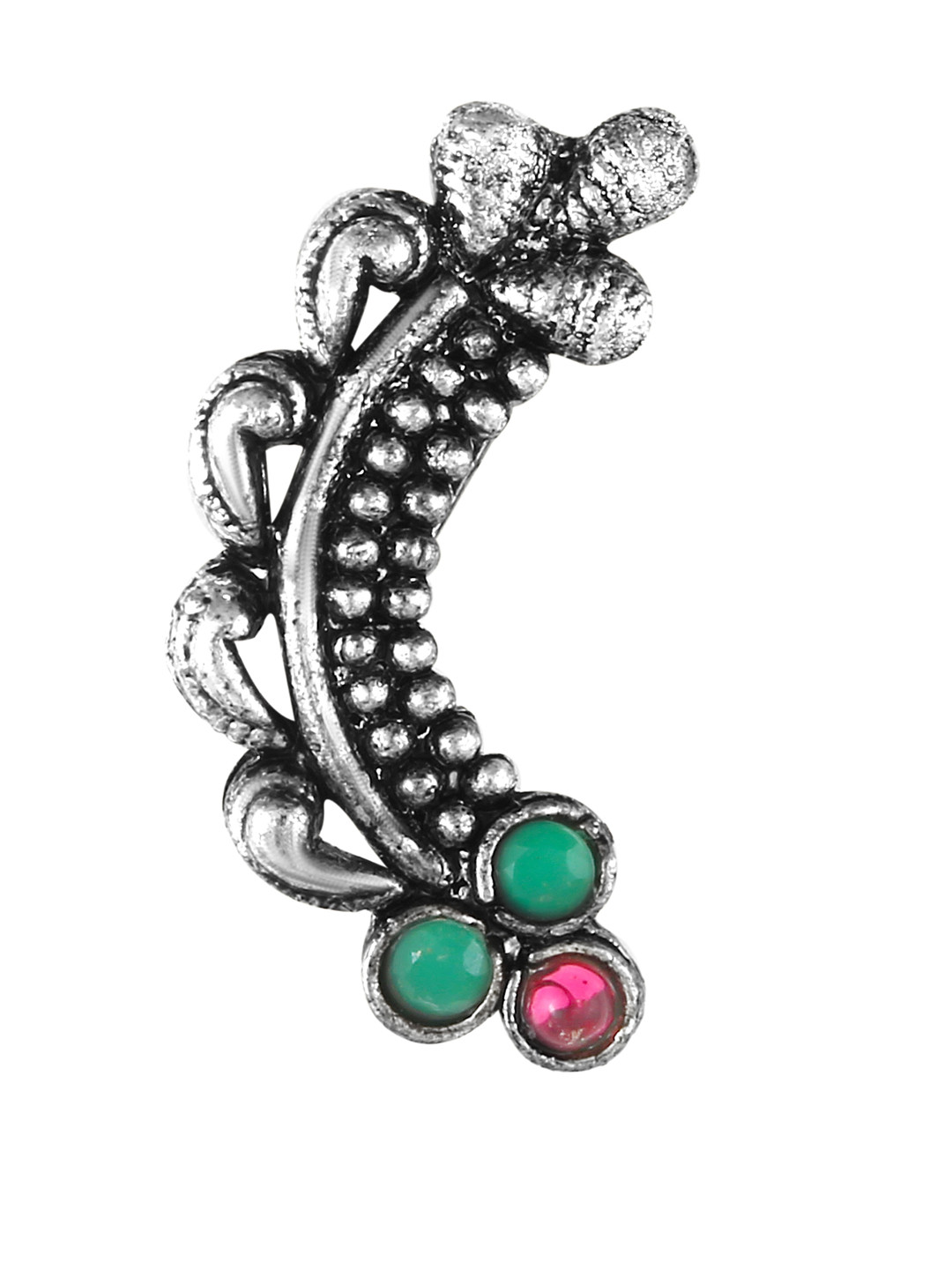 Vighnaharta Rhodium-Plated Stone Studded Maharashtrian Nath Nathiya