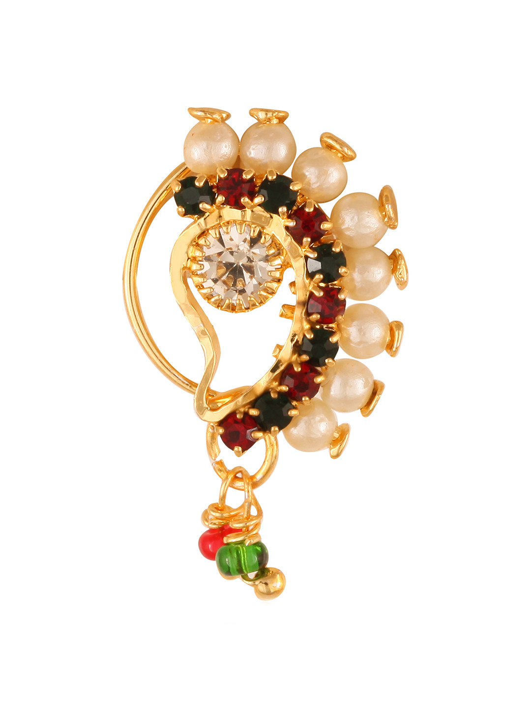 Vighnaharta Gold-Plated Cubic Zirconia Non-Piercing Maharashtrian Nath Nosepin