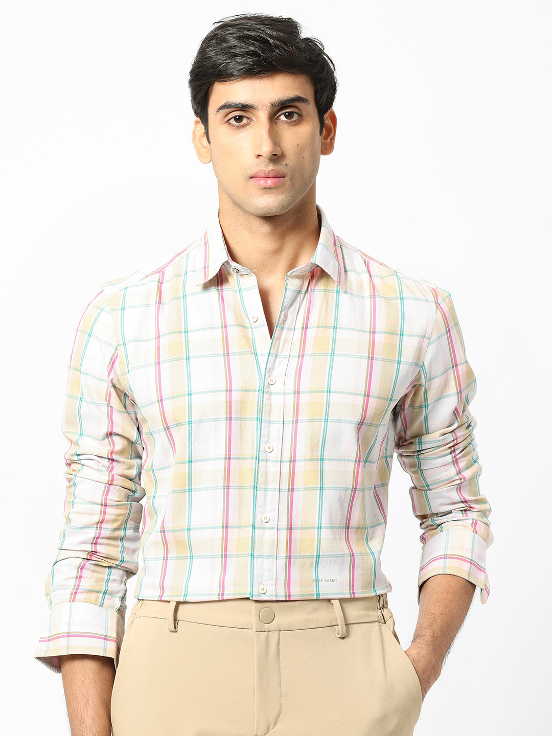 RARE RABBIT Men Campo Checked Slim Fit Opaque Cotton Shirt