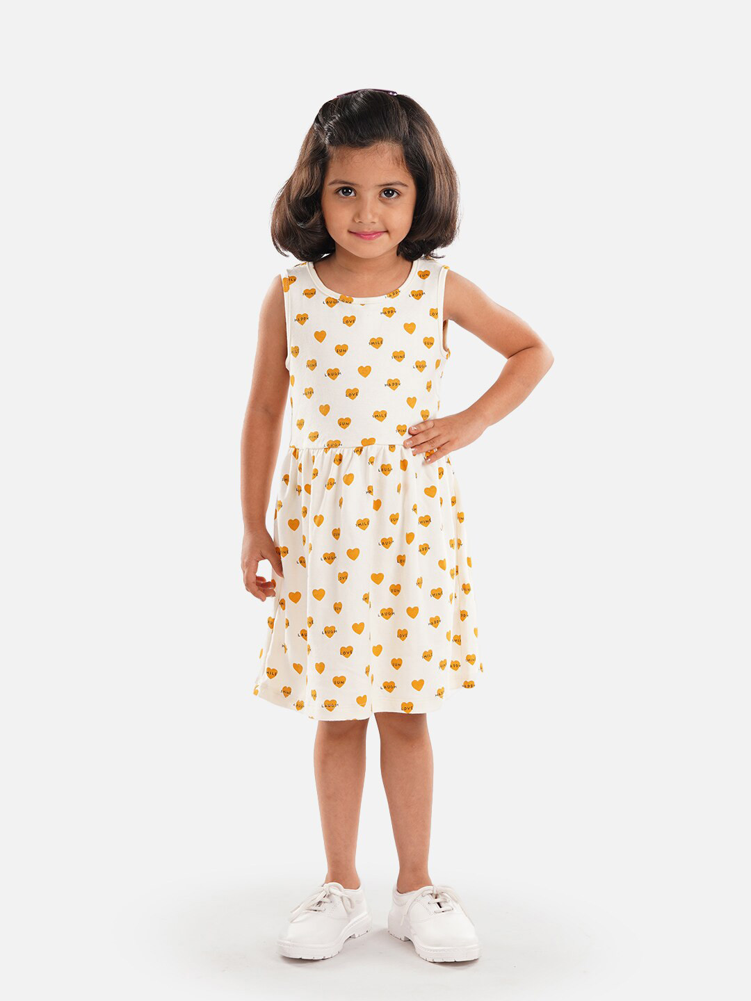 Zalio Girls Conversational Printed Sleeveless Pure Cotton Fit & Flared Dress