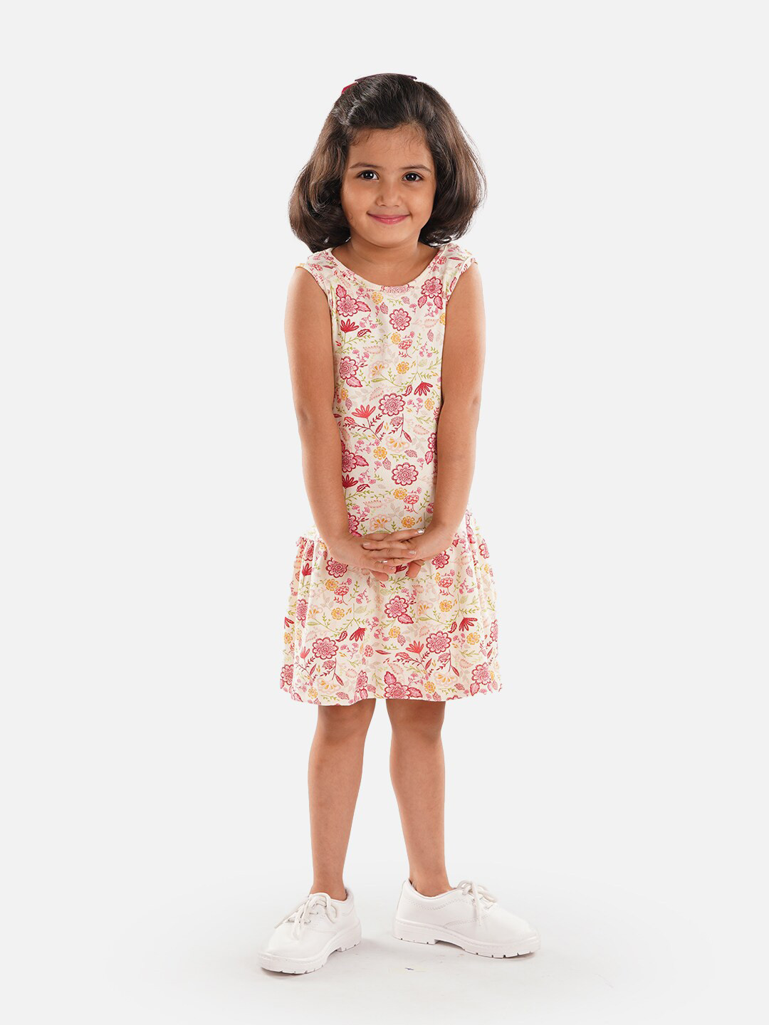 Zalio Girls Floral Printed Sleeveless Pure Cotton Drop-Waist Dress