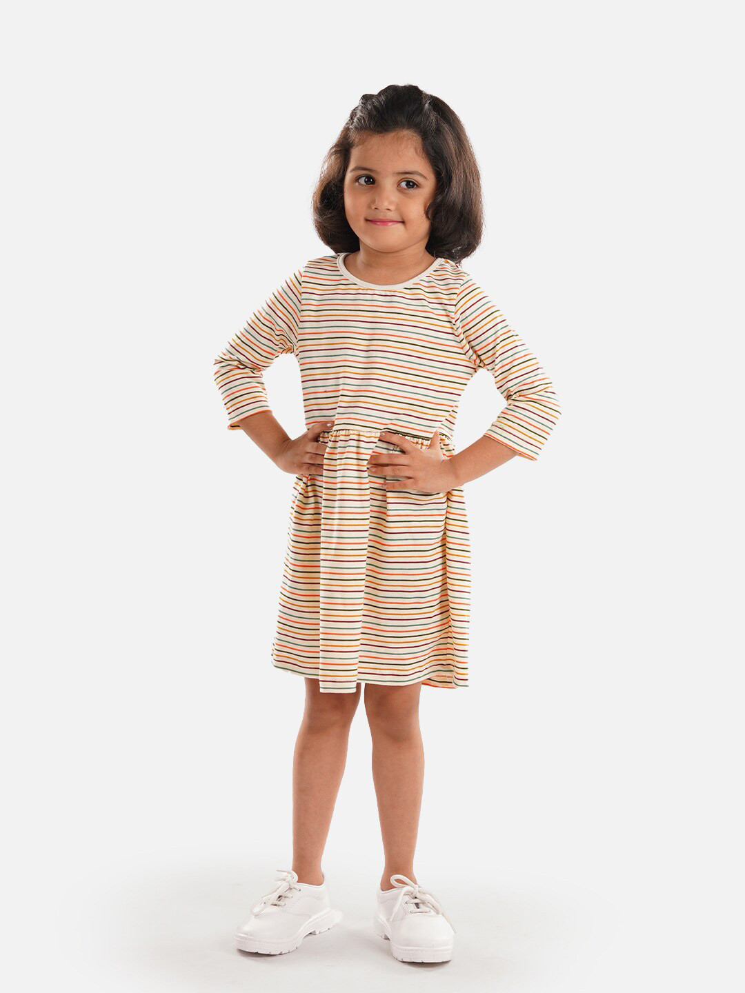 Zalio Girls Striped Pure Cotton Fit & Flare Dress