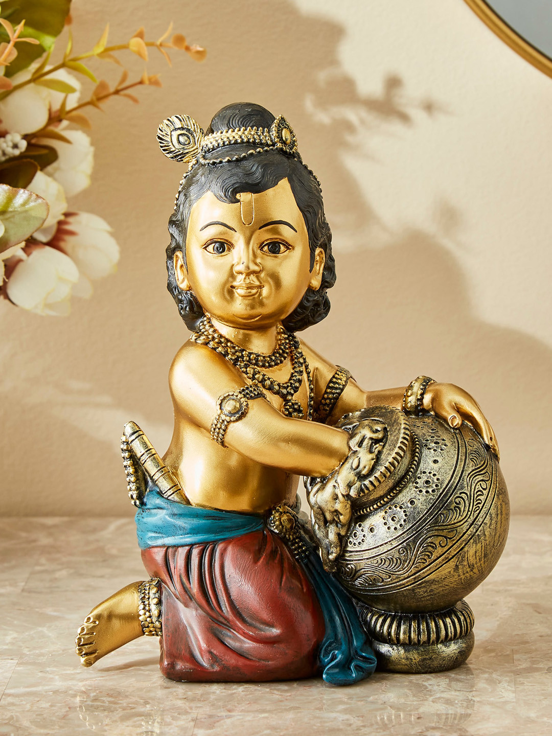 Home Centre Blue Alpana Polyresin Krishna With Jar Figurine