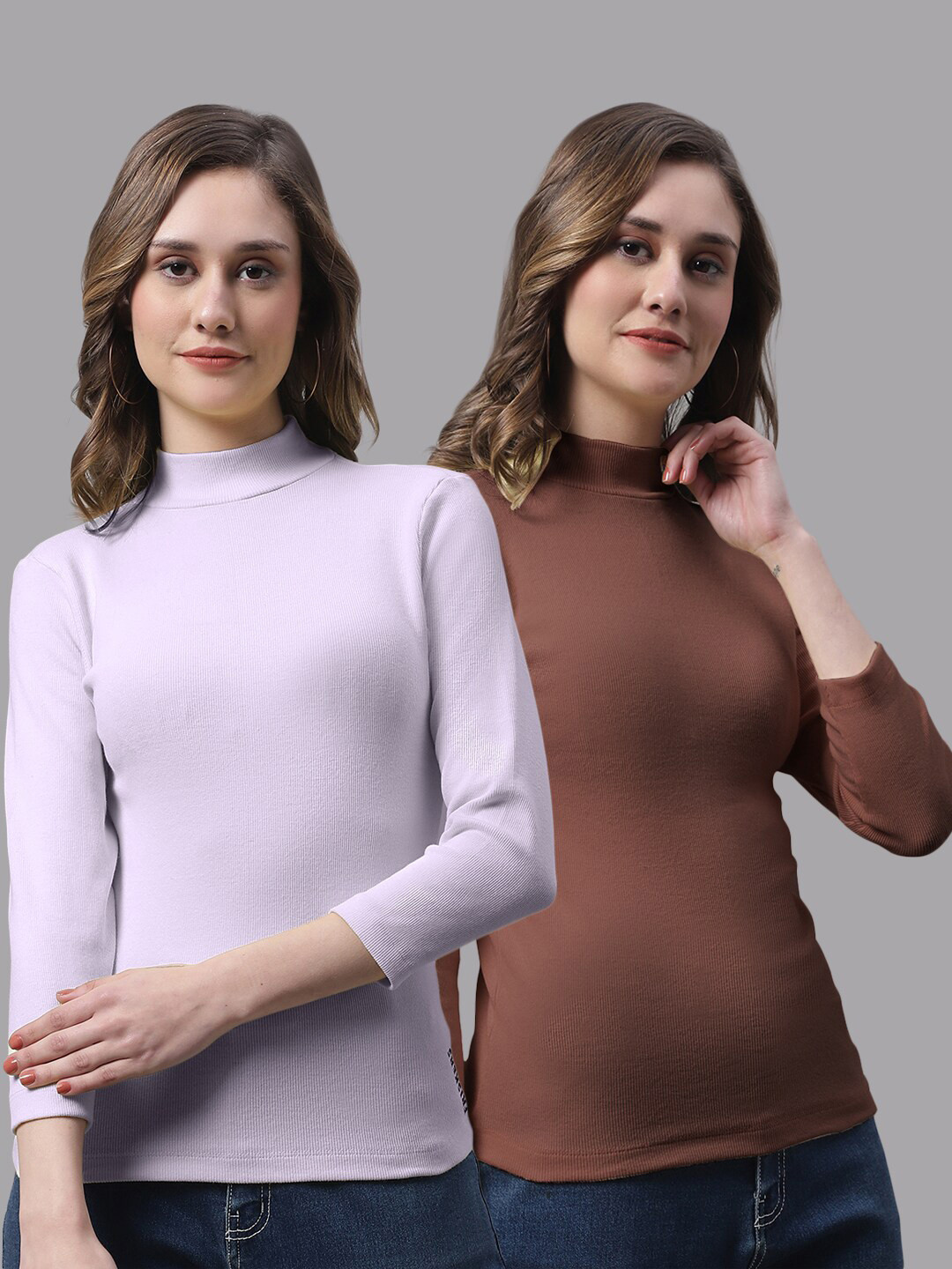 FBAR Purple Pack Of 2 High Neck Fitted Cotton Tops