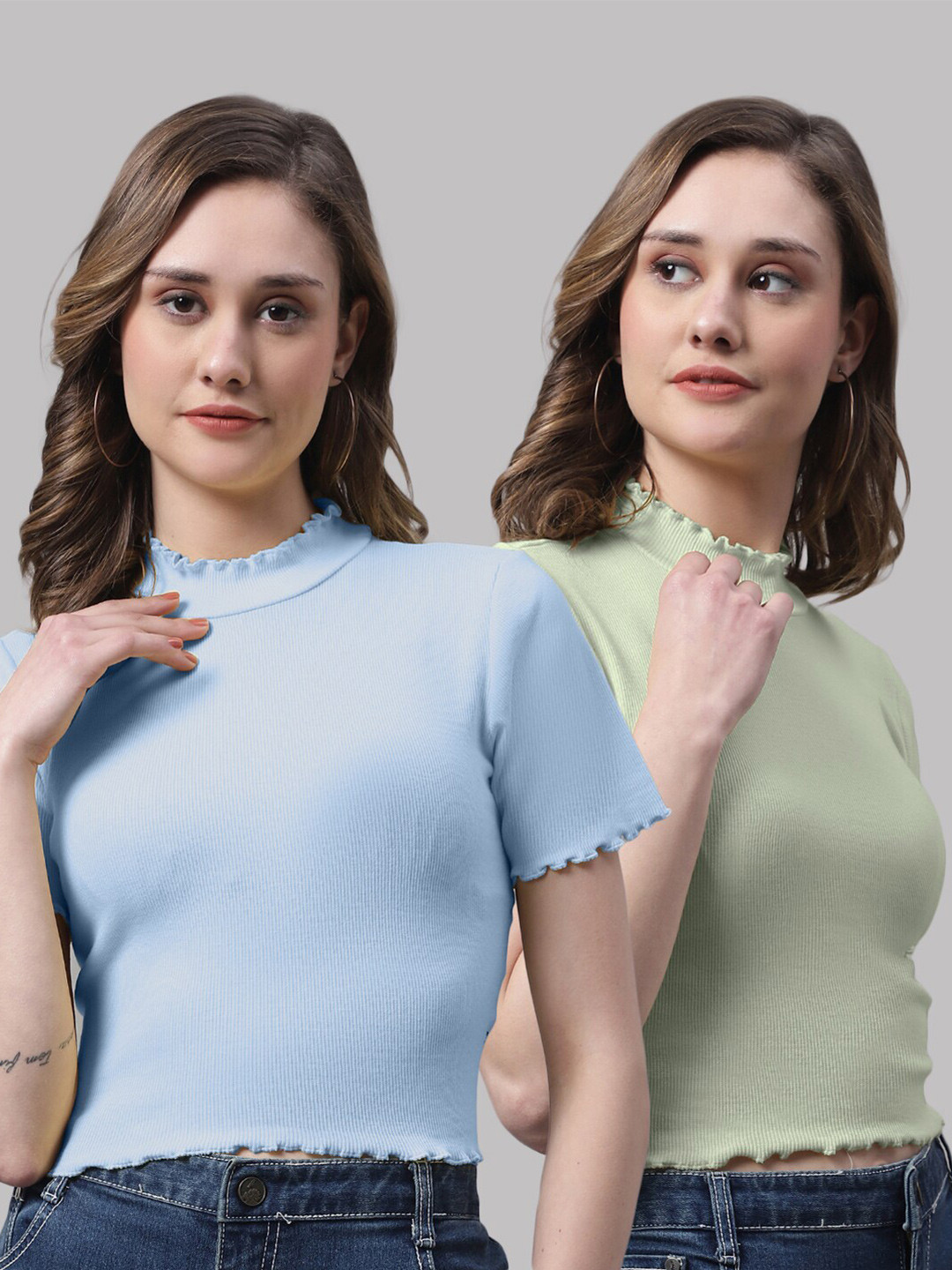 FBAR TPack Of 2 High Neck Bio-Wash Cotton Tops