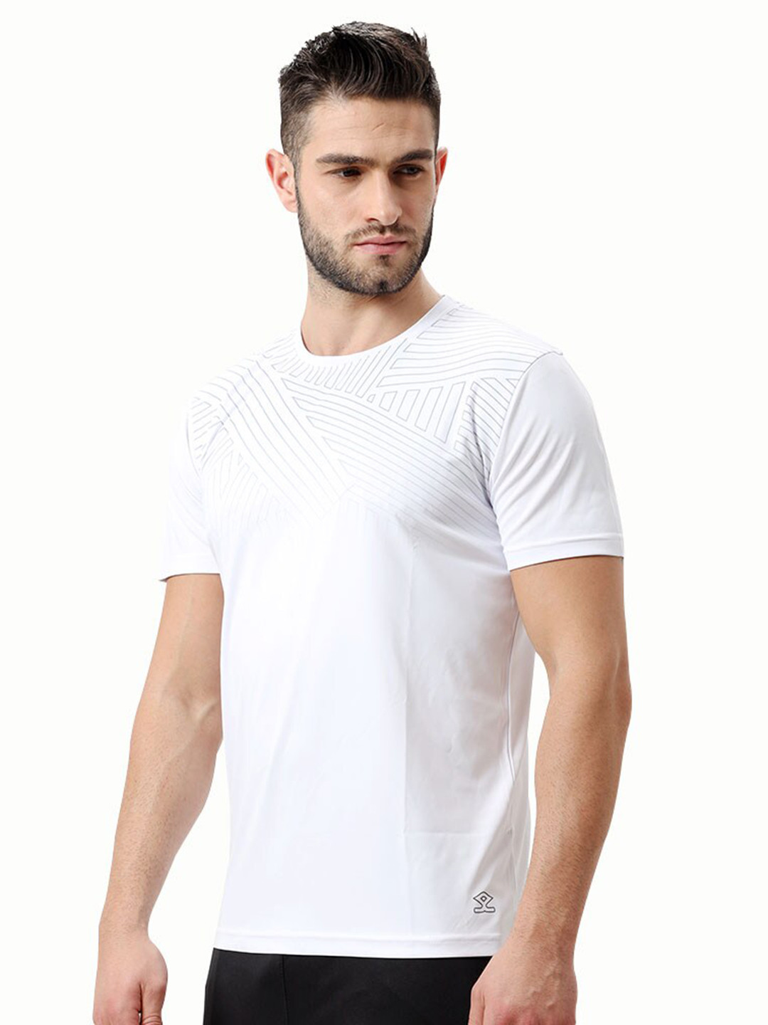 Shrey White Geometric Printed Sports T-shirt